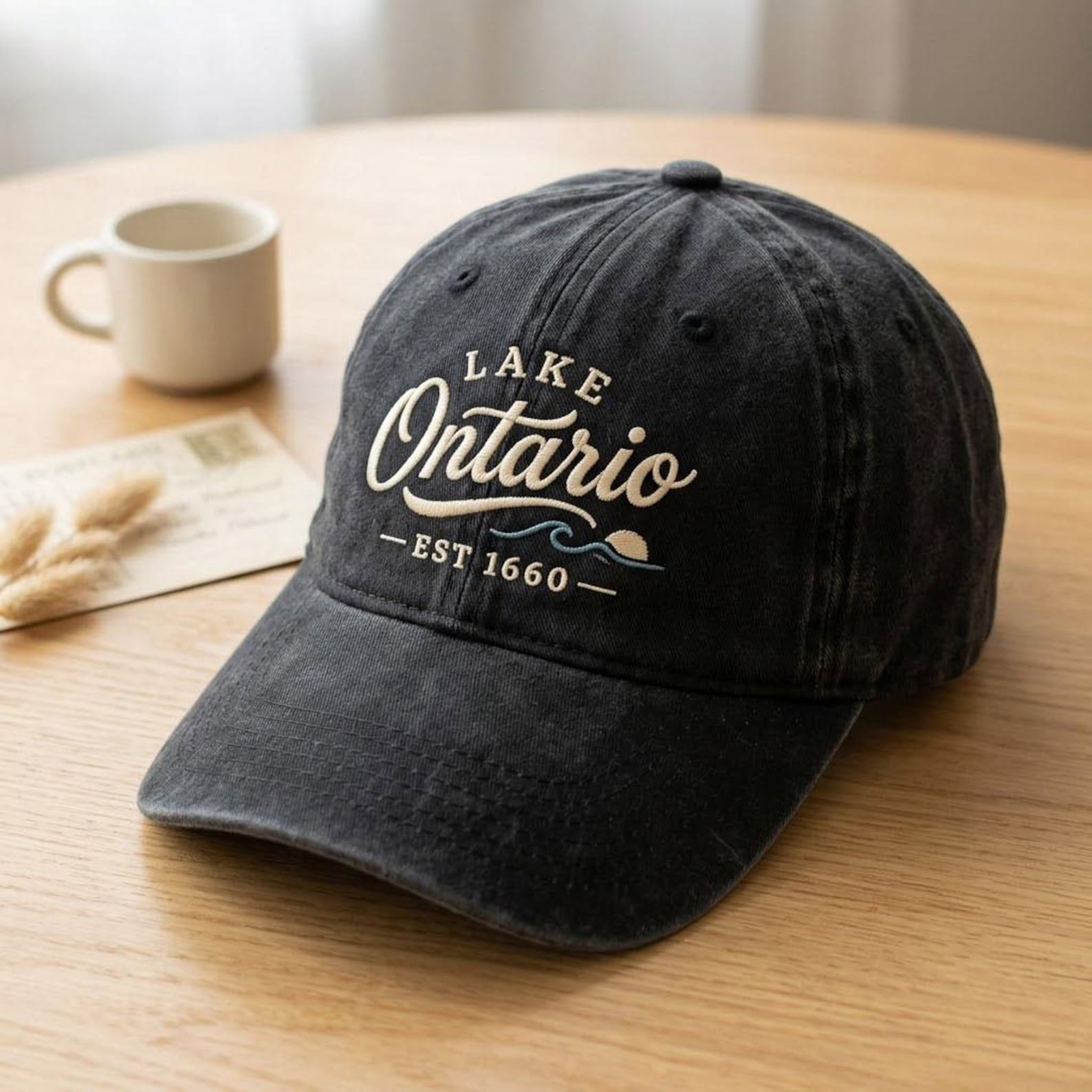 Lake Ontario Embroidered Washed Hat, Vintage Great Lakes Dad Cap, Ontario Lake Life Hat, Boating Vacation Lake House Souvenir Gift 2