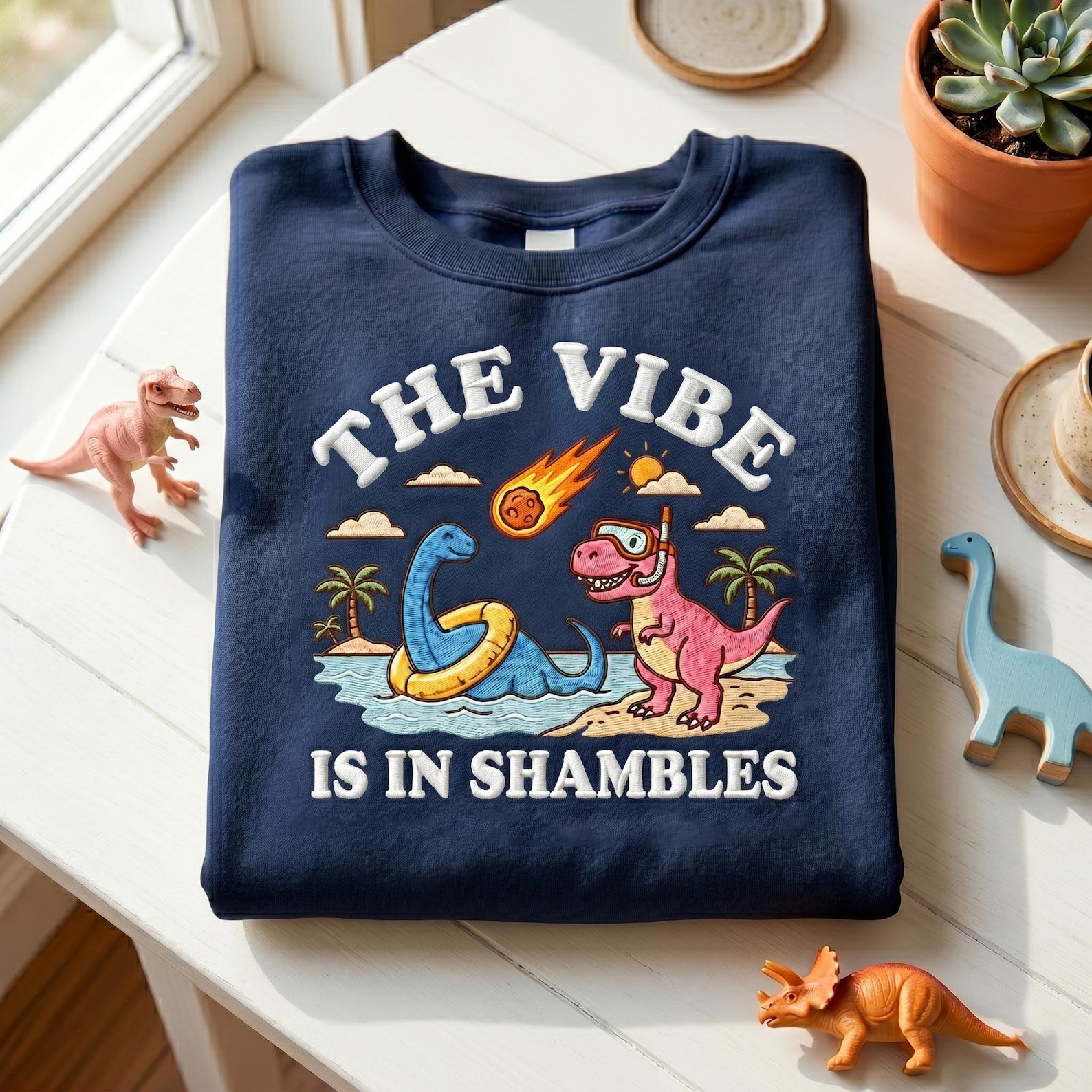 The Vibe Is In Shambles Embroidered Sweatshirt, Funny Dinosaur Sweatshirt, Cute Mental Health Gift 2
