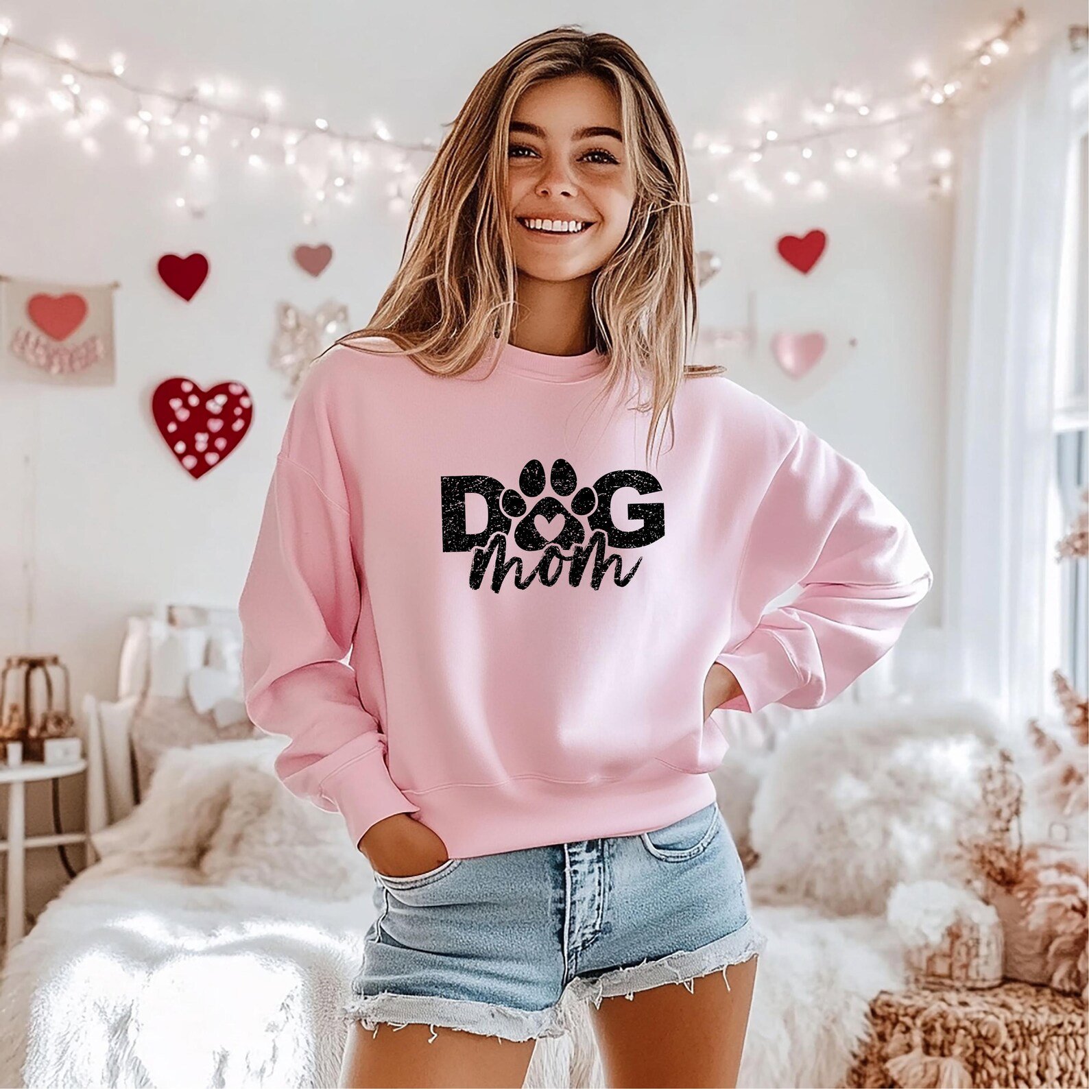 Dog Mom Sweatshirt Valentine Shirt, Distressed Paw Print Crewneck, Pet Lover Gift for Women, Cute Dog Mama Top, Animal Lover Sweater 5