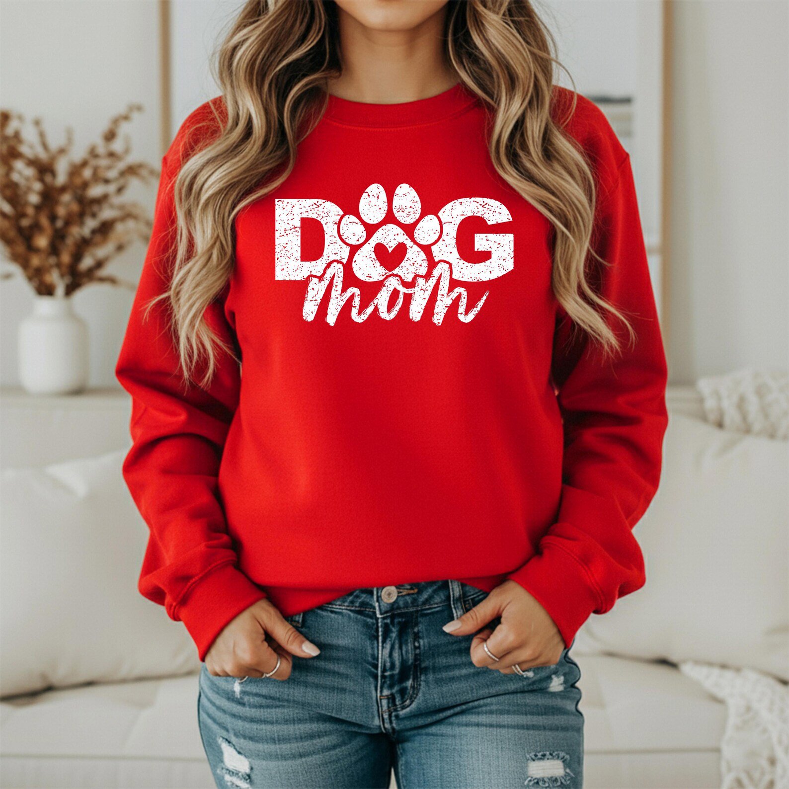 Dog Mom Sweatshirt Valentine Shirt, Distressed Paw Print Crewneck, Pet Lover Gift for Women, Cute Dog Mama Top, Animal Lover Sweater 7
