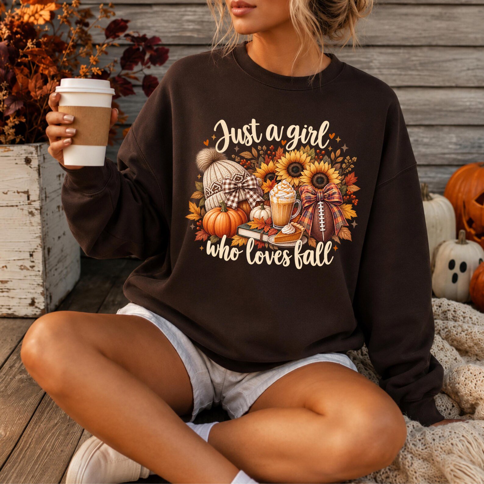 Just A Girl Who Loves Fall Sweatshirt, Football Mom Game Day Outfit, Thanksgiving Gift 6