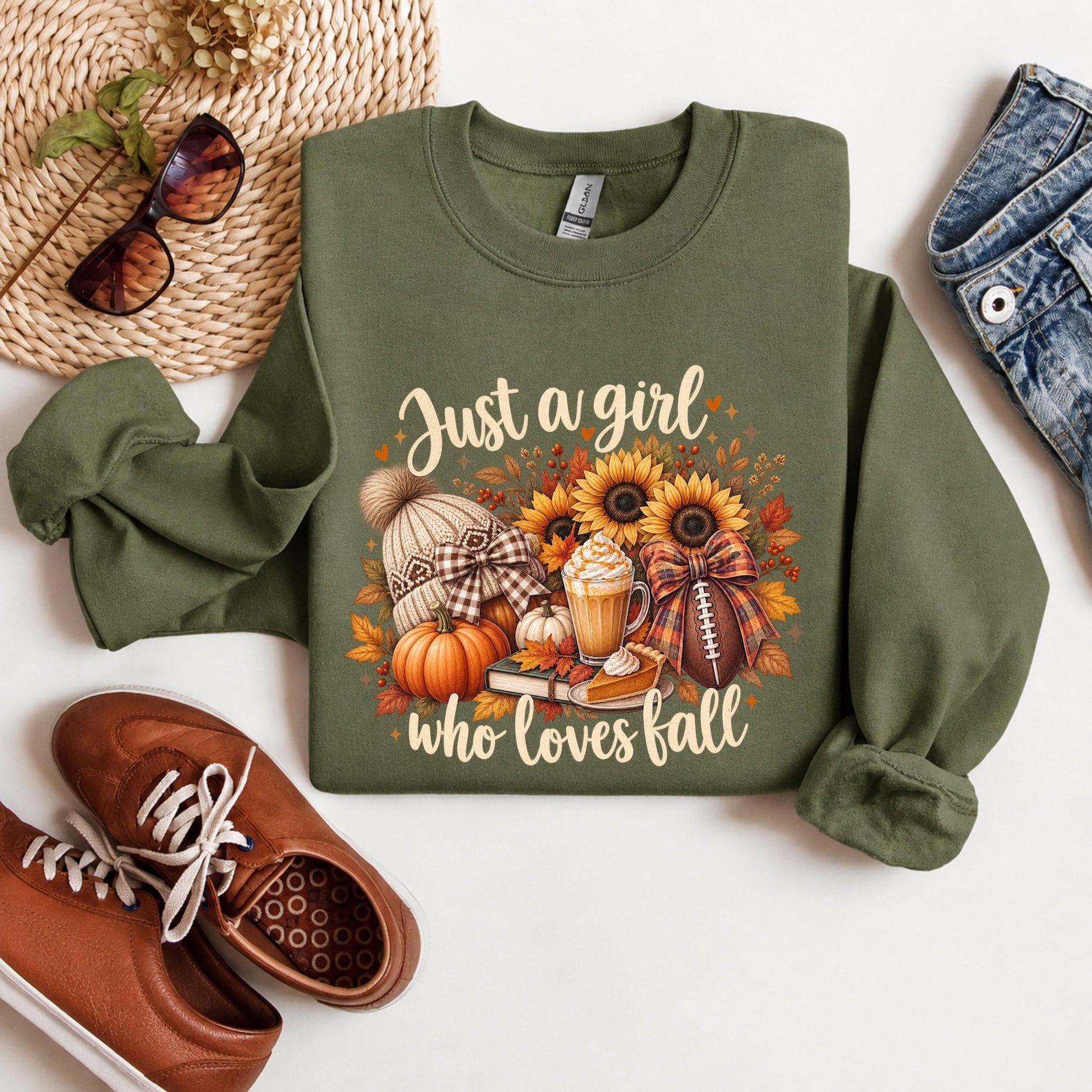 Just A Girl Who Loves Fall Sweatshirt, Football Mom Game Day Outfit, Thanksgiving Gift 7