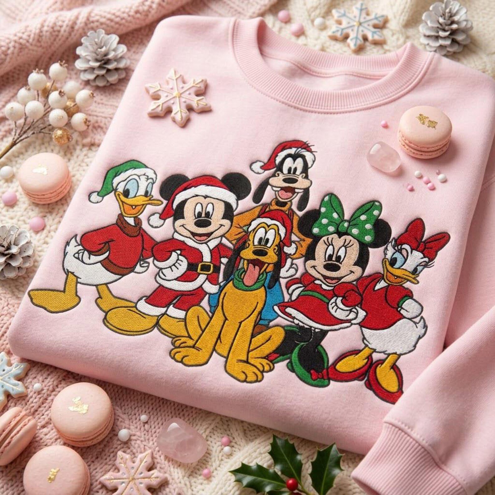 Christmas Friends Embroidered Sweatshirt, Festive Holiday Character Crewneck, Classic Christmas Group Sweater 4