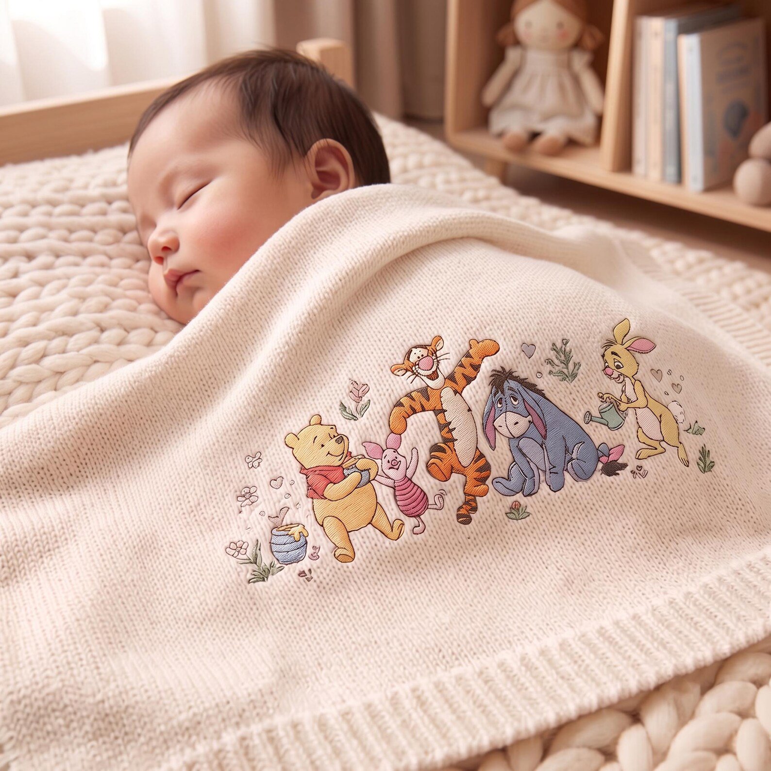 Winnie the Pooh Baby Blanket, Pooh and Friends Embroidered Nursery Blanket, Classic Storybook Newborn Gift, Baby Shower Gift 3