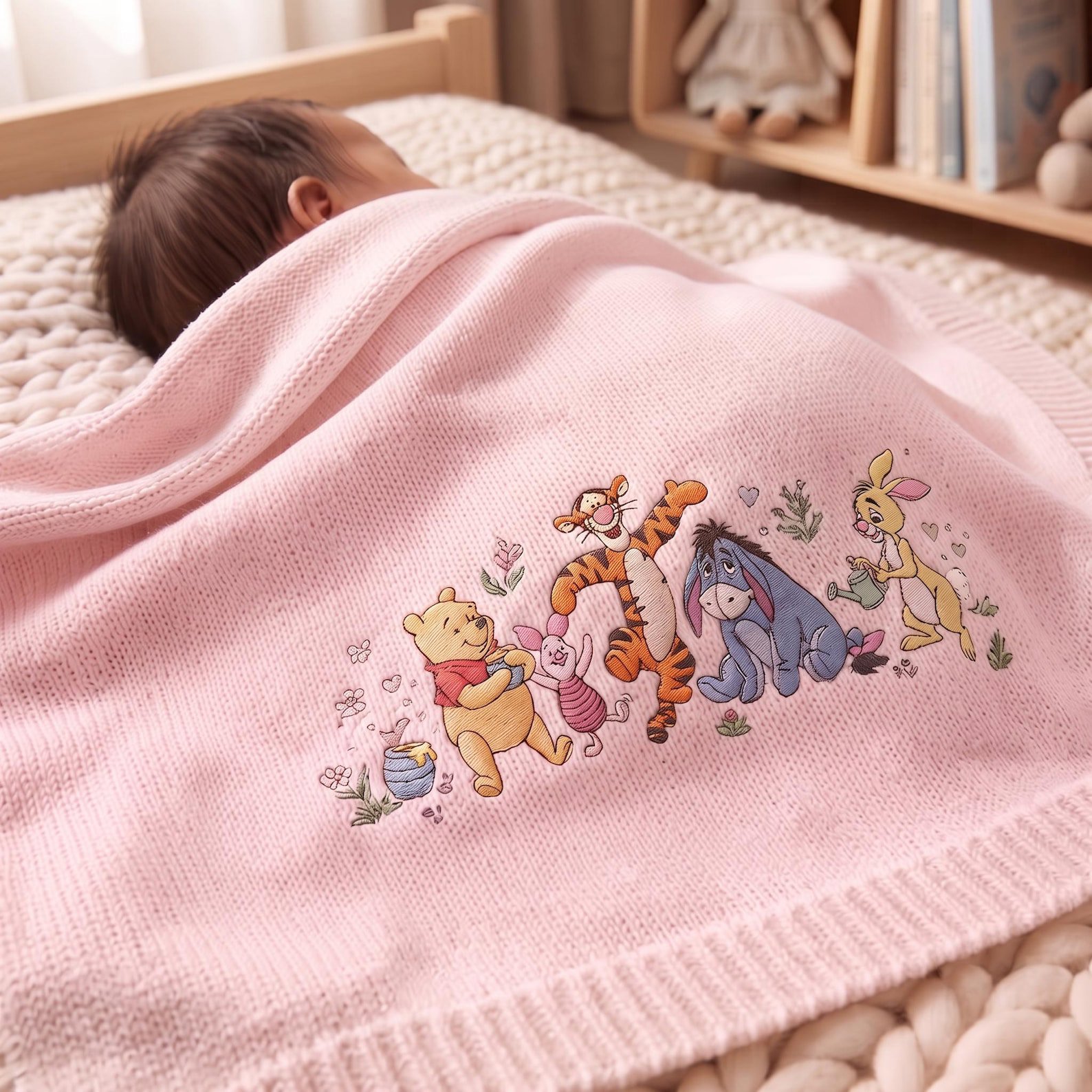 Winnie the Pooh Baby Blanket, Pooh and Friends Embroidered Nursery Blanket, Classic Storybook Newborn Gift, Baby Shower Gift 1