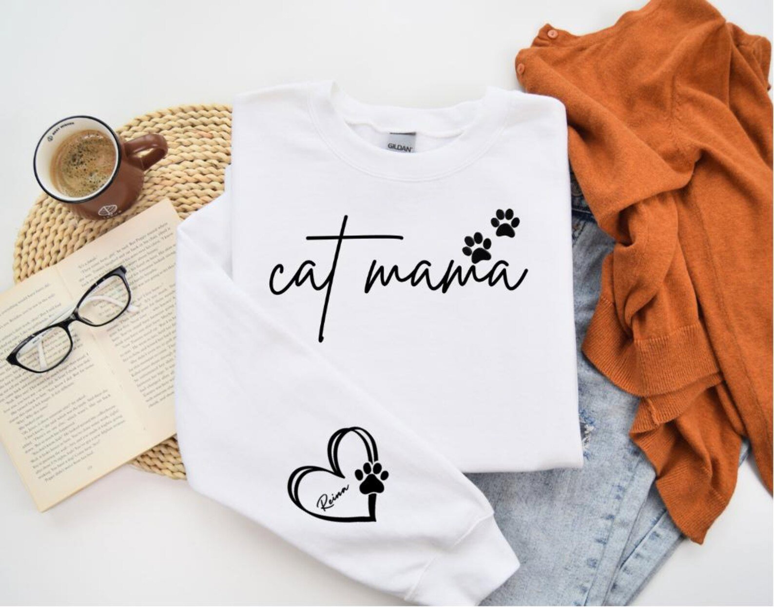 Custom Cat Name Cat Mama Shirt, Cat Mom SweatShirt, Kitty Mother Present, Cute Kitten Mom Top, Birthday Gift for Cat Mom 2