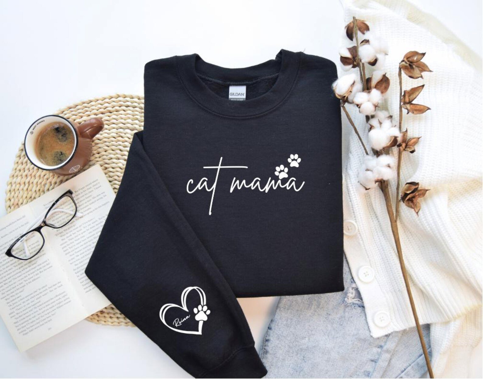 Custom Cat Name Cat Mama Shirt, Cat Mom SweatShirt, Kitty Mother Present, Cute Kitten Mom Top, Birthday Gift for Cat Mom 6