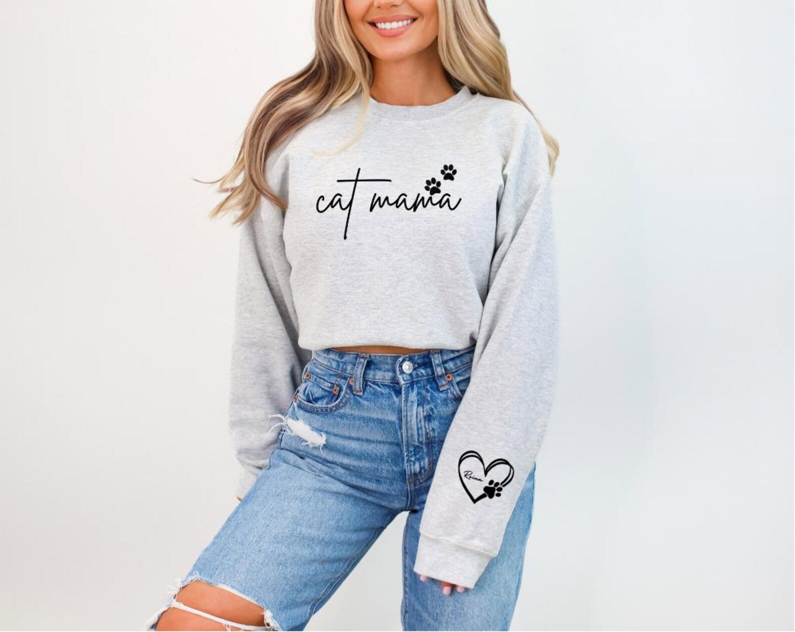 Custom Cat Name Cat Mama Shirt, Cat Mom SweatShirt, Kitty Mother Present, Cute Kitten Mom Top, Birthday Gift for Cat Mom 8
