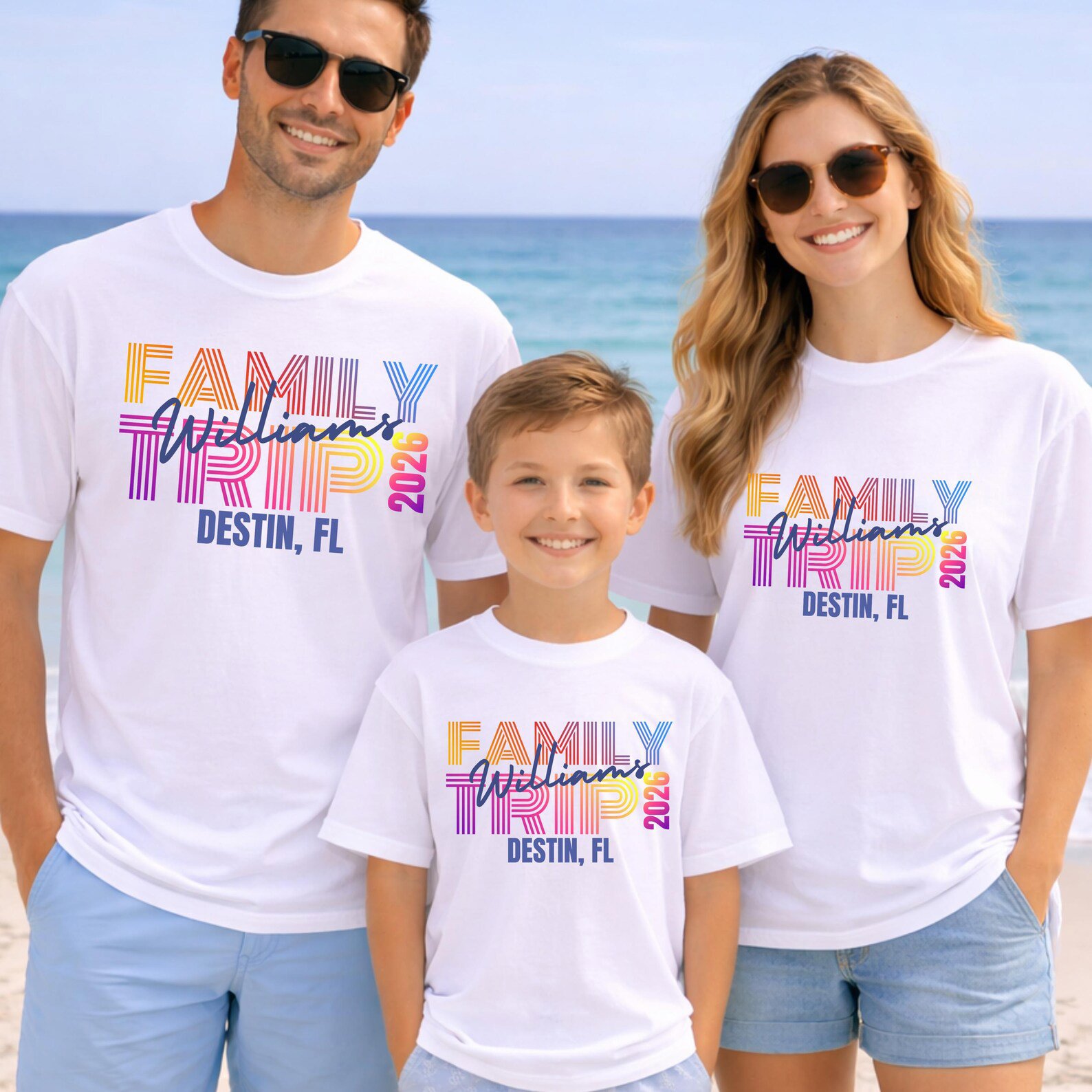 Custom Text and Destination Matching Family Vacation Shirts | Personalized Retro 2026 Trip T-Shirt 1