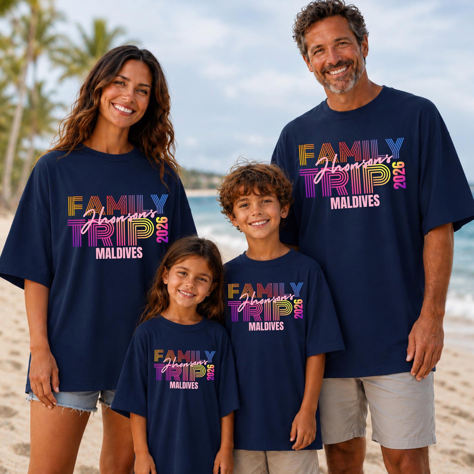 Custom Text and Destination Matching Family Vacation Shirts | Personalized Retro 2026 Trip T-Shirt 3