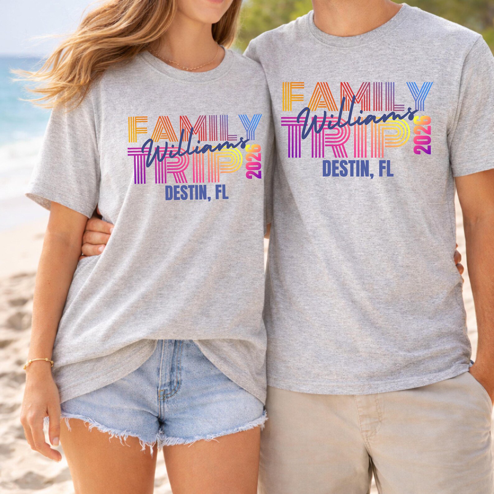 Custom Text and Destination Matching Family Vacation Shirts | Personalized Retro 2026 Trip T-Shirt 5