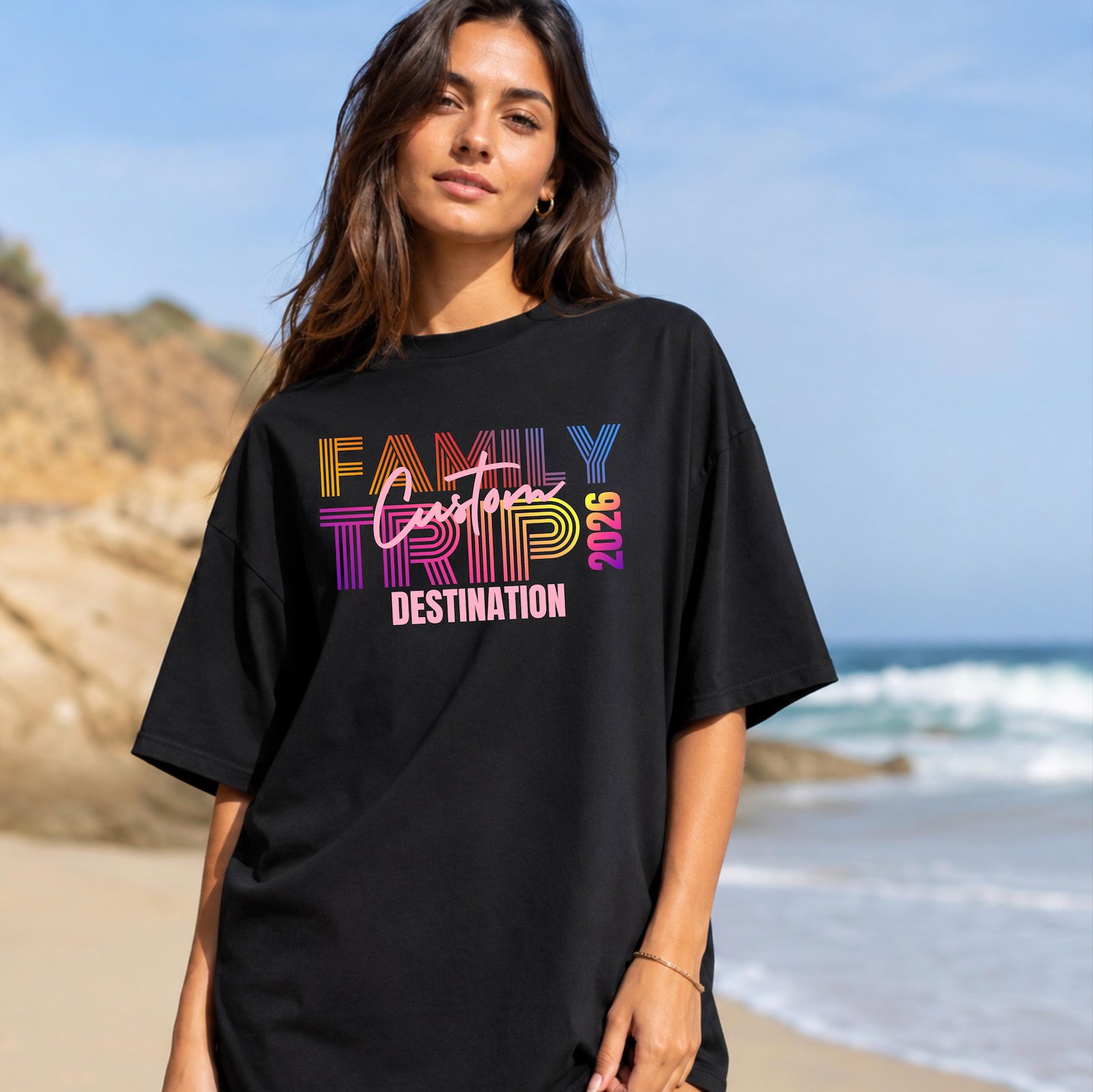 Custom Text and Destination Matching Family Vacation Shirts | Personalized Retro 2026 Trip T-Shirt 6