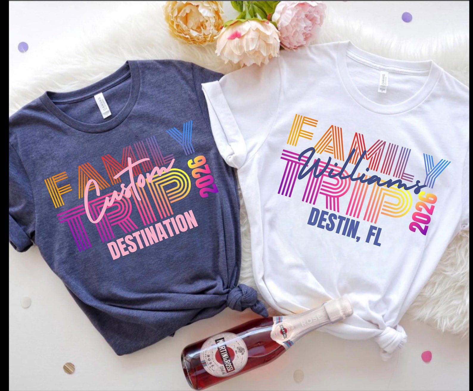 Custom Text and Destination Matching Family Vacation Shirts | Personalized Retro 2026 Trip T-Shirt 7