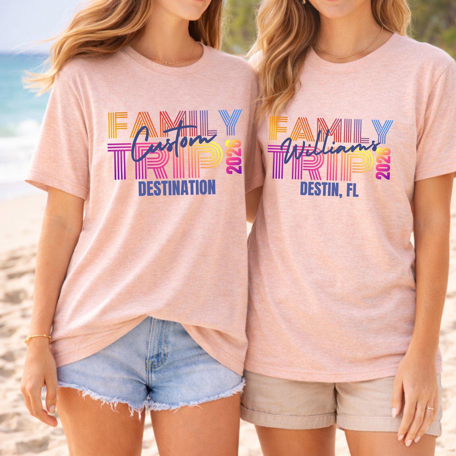 Custom Text and Destination Matching Family Vacation Shirts | Personalized Retro 2026 Trip T-Shirt 8