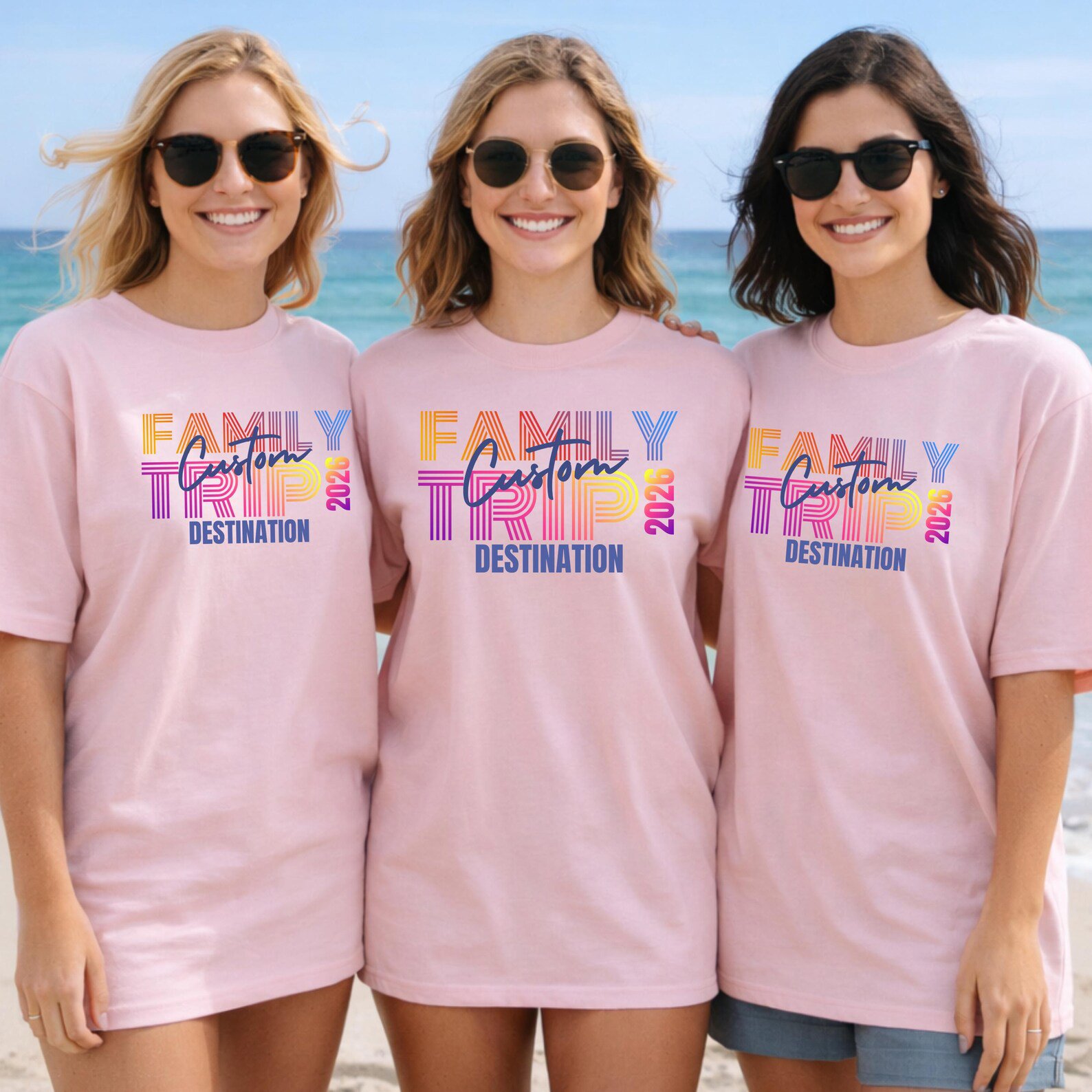 Custom Text and Destination Matching Family Vacation Shirts | Personalized Retro 2026 Trip T-Shirt 10
