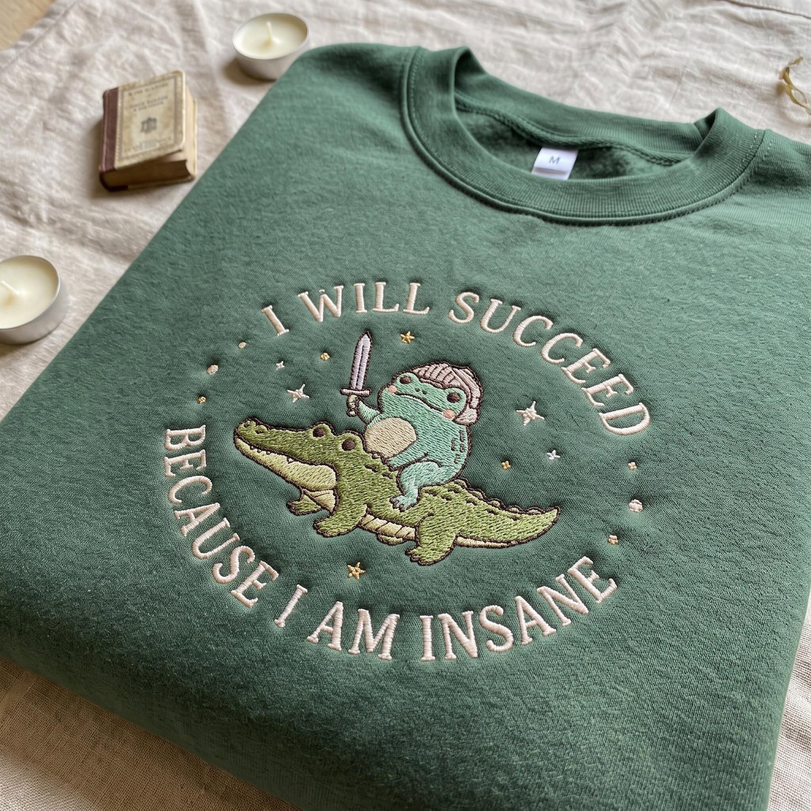 I Will Succeed Because I Am Insane Embroidered Shirt, Funny Frog Riding Crocodile Shirt, Meme Animal Tshirt, Frog Medieval Shirt Gift 1