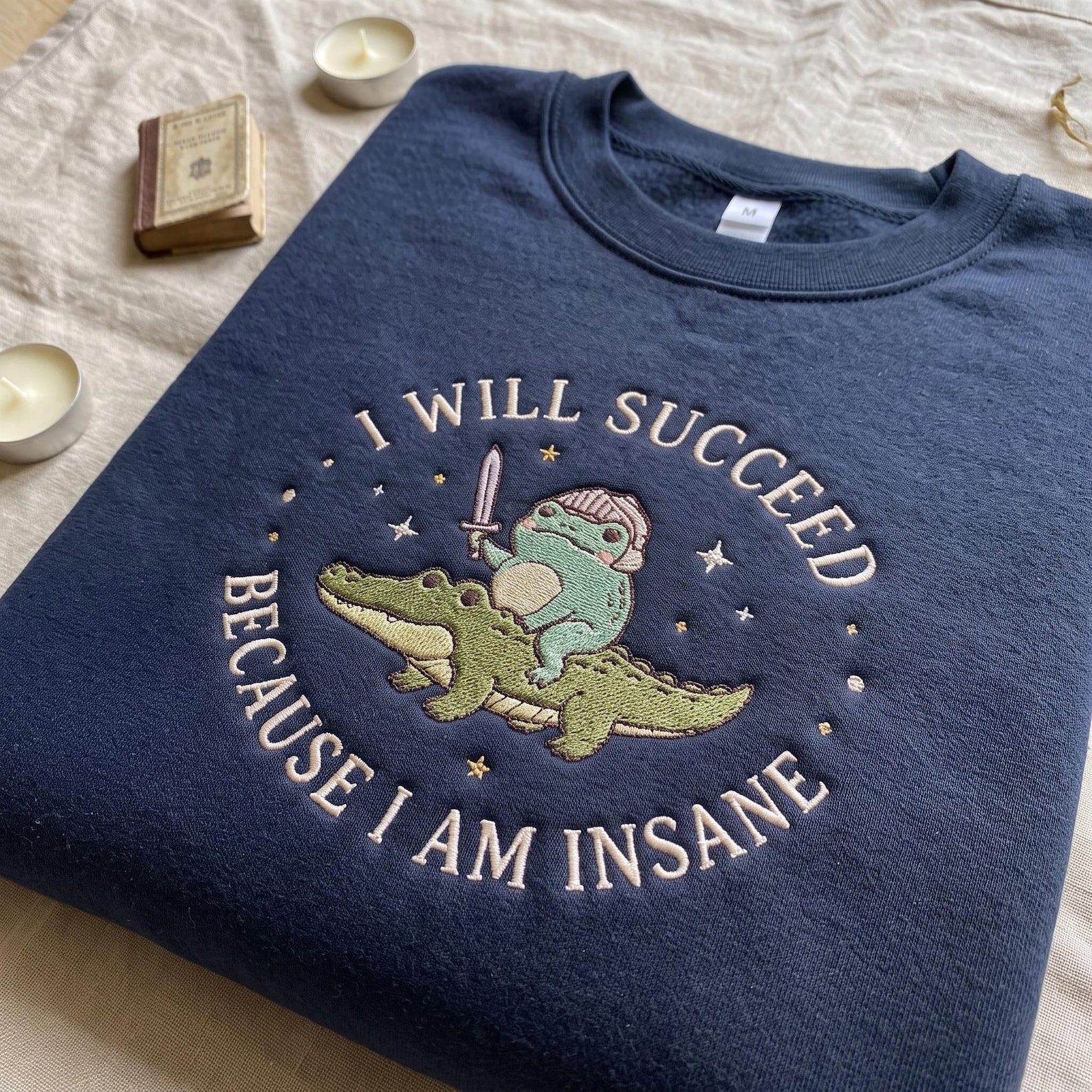 I Will Succeed Because I Am Insane Embroidered Shirt, Funny Frog Riding Crocodile Shirt, Meme Animal Tshirt, Frog Medieval Shirt Gift 3