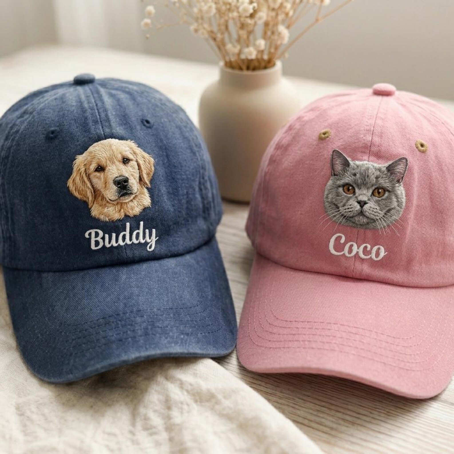 Custom Embroidered Pet Portrait Baseball Cap, Pet Photo Dad Cap, Gift for Pet Lovers, Personalized Dog Cat Hat, Dog Mom Cap, Cat Mom Gift 1