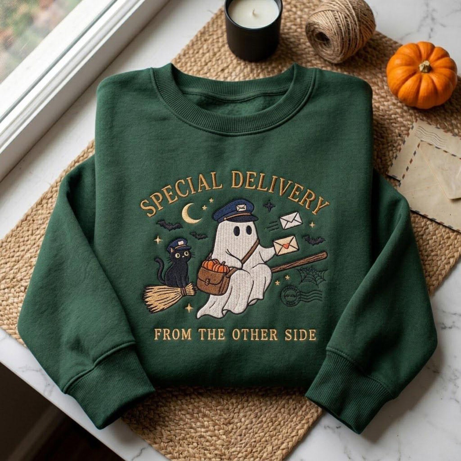 Halloween Ghost Embroidered Sweatshirt, Special Delivery Postal Crewneck, Spooky Mailman Shirt, Cozy Fall Pullover, October Gift Idea 3
