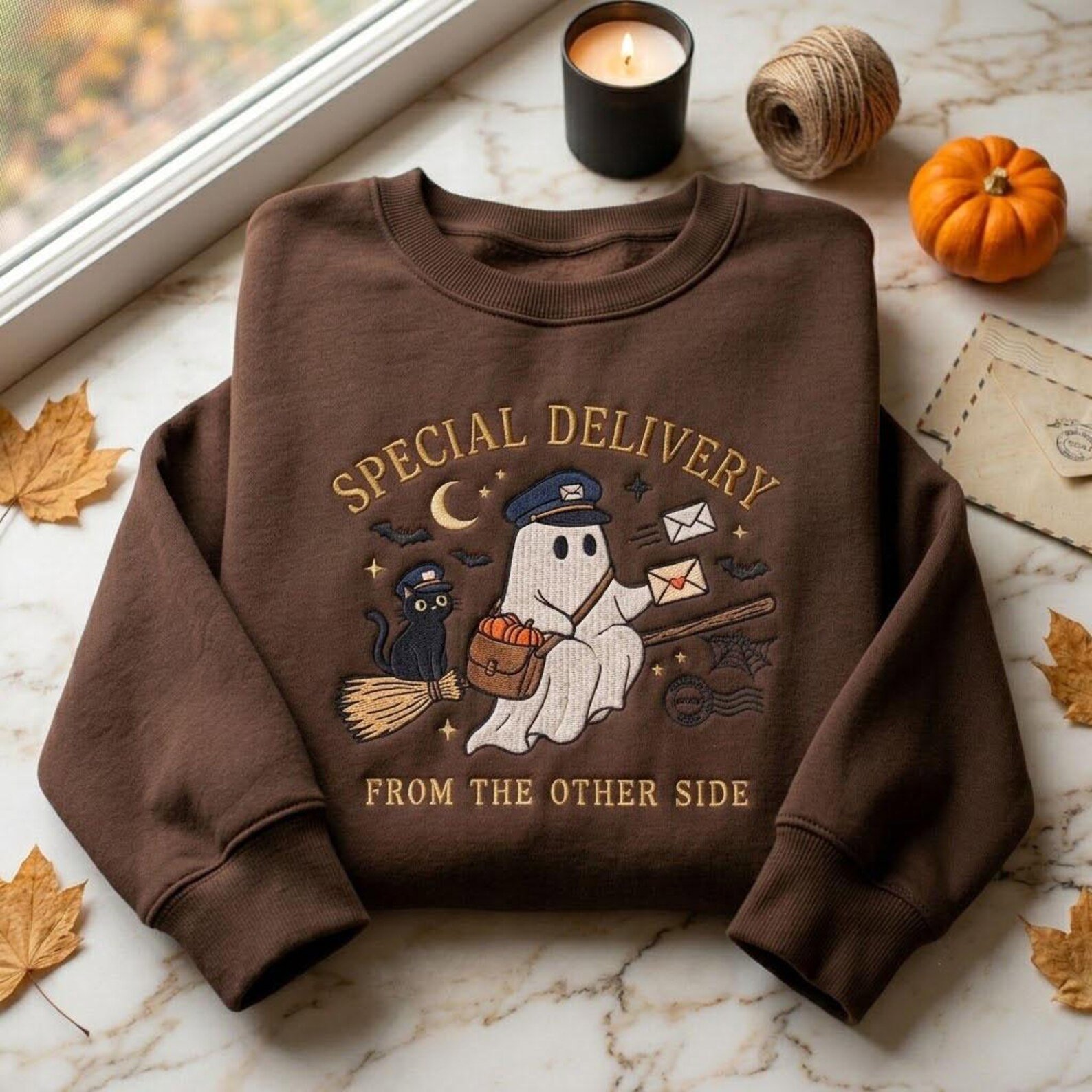 Halloween Ghost Embroidered Sweatshirt, Special Delivery Postal Crewneck, Spooky Mailman Shirt, Cozy Fall Pullover, October Gift Idea 4