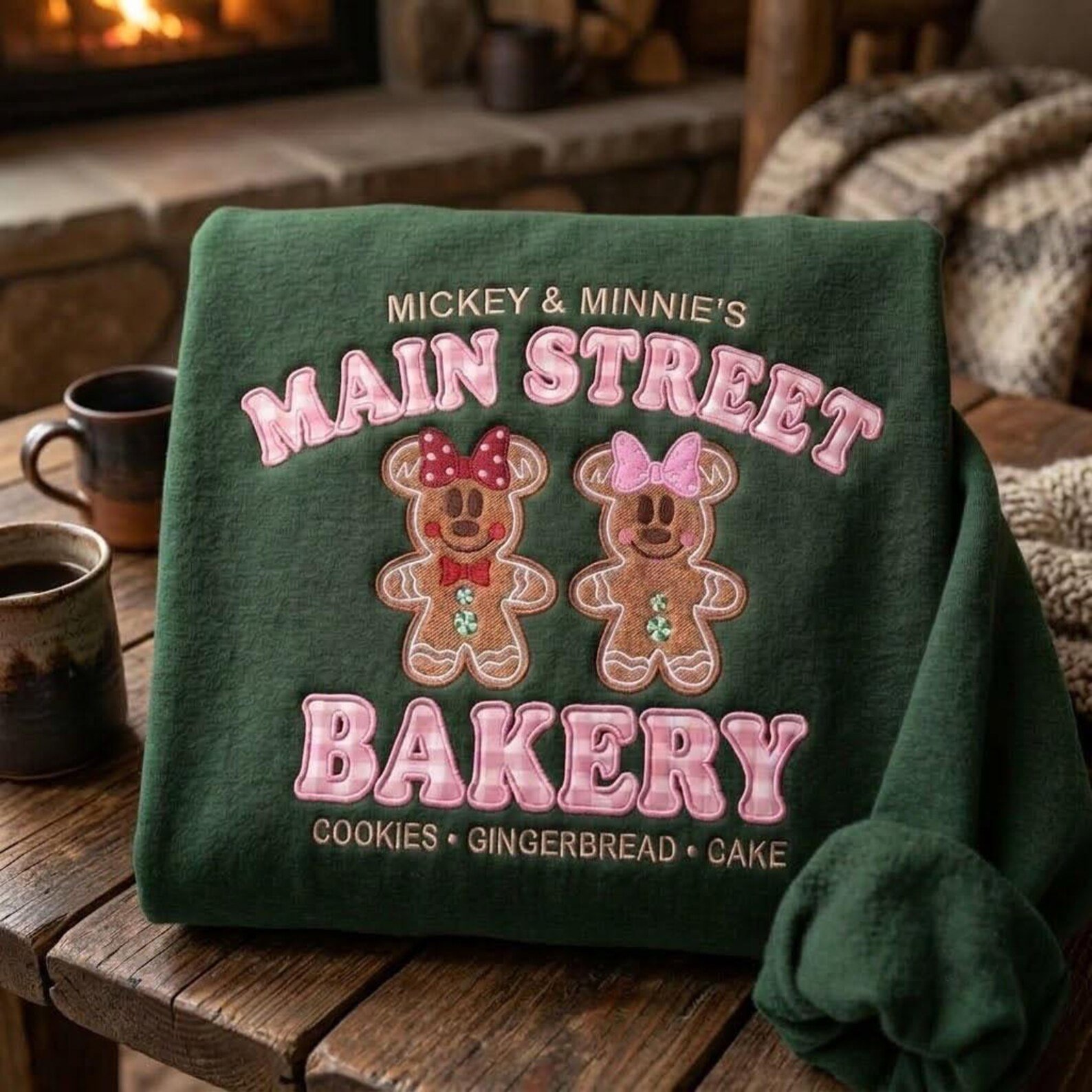 Main Street Bakery Applique Sweatshirt, Gingerbread Mouse Couple Christmas Crewneck, Cute Holiday Bakery Sweater 3
