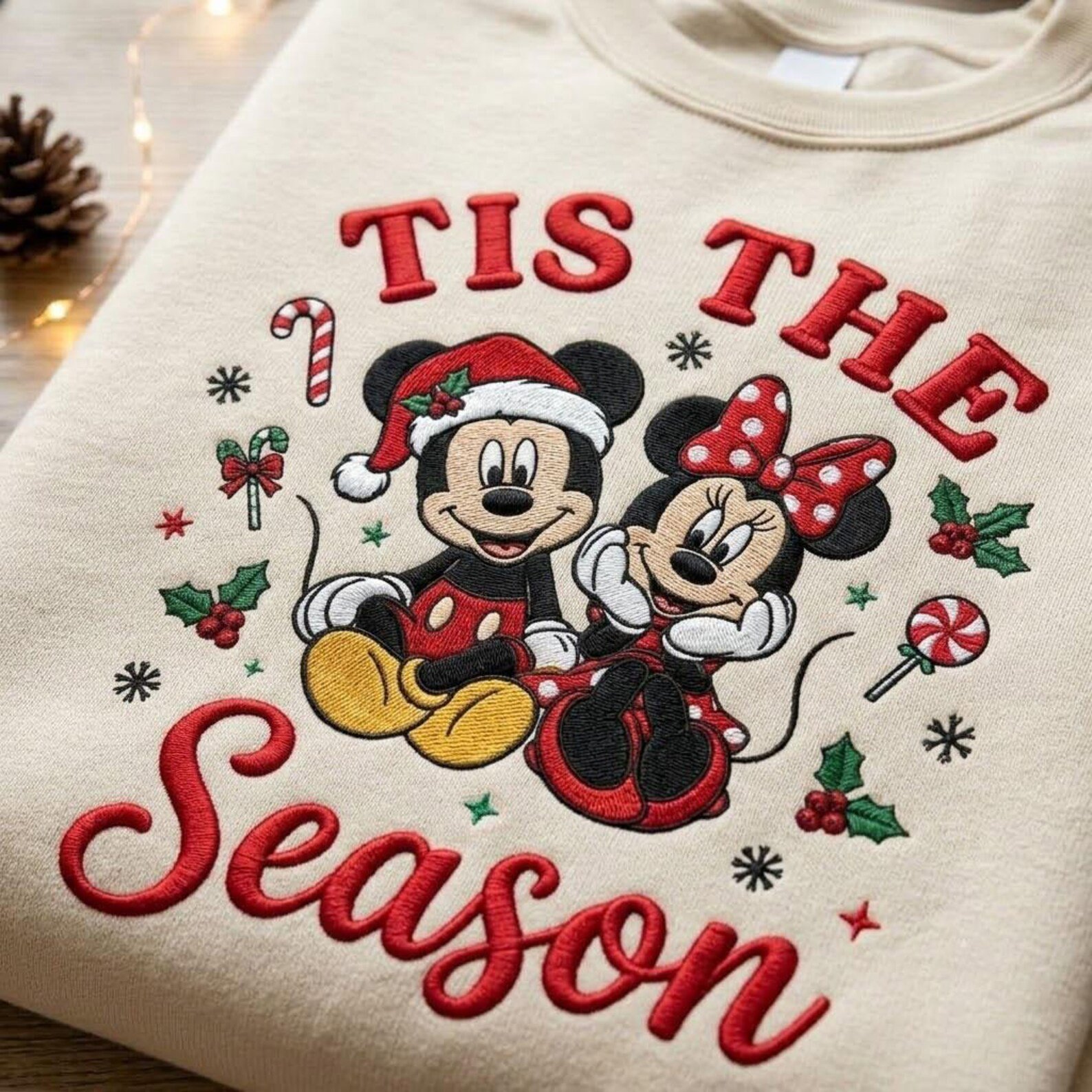 Tis The Season Embroidered Christmas Sweatshirt, Festive Mouse Couple Holiday Crewneck, Cute Matching Christmas Gift 1
