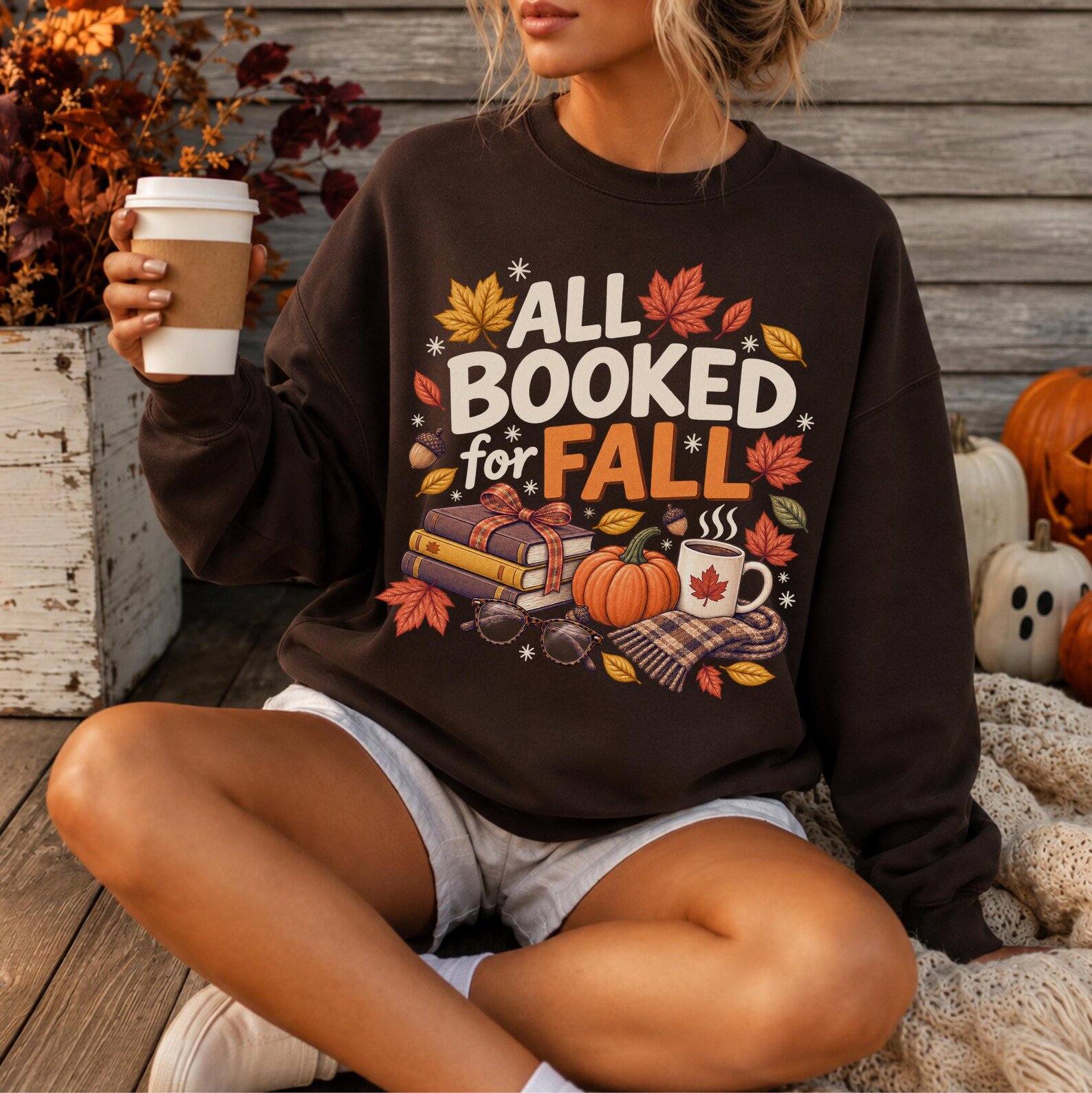 All Booked For Fall Sweatshirt, Cozy Bookworm Bookish Gift 2
