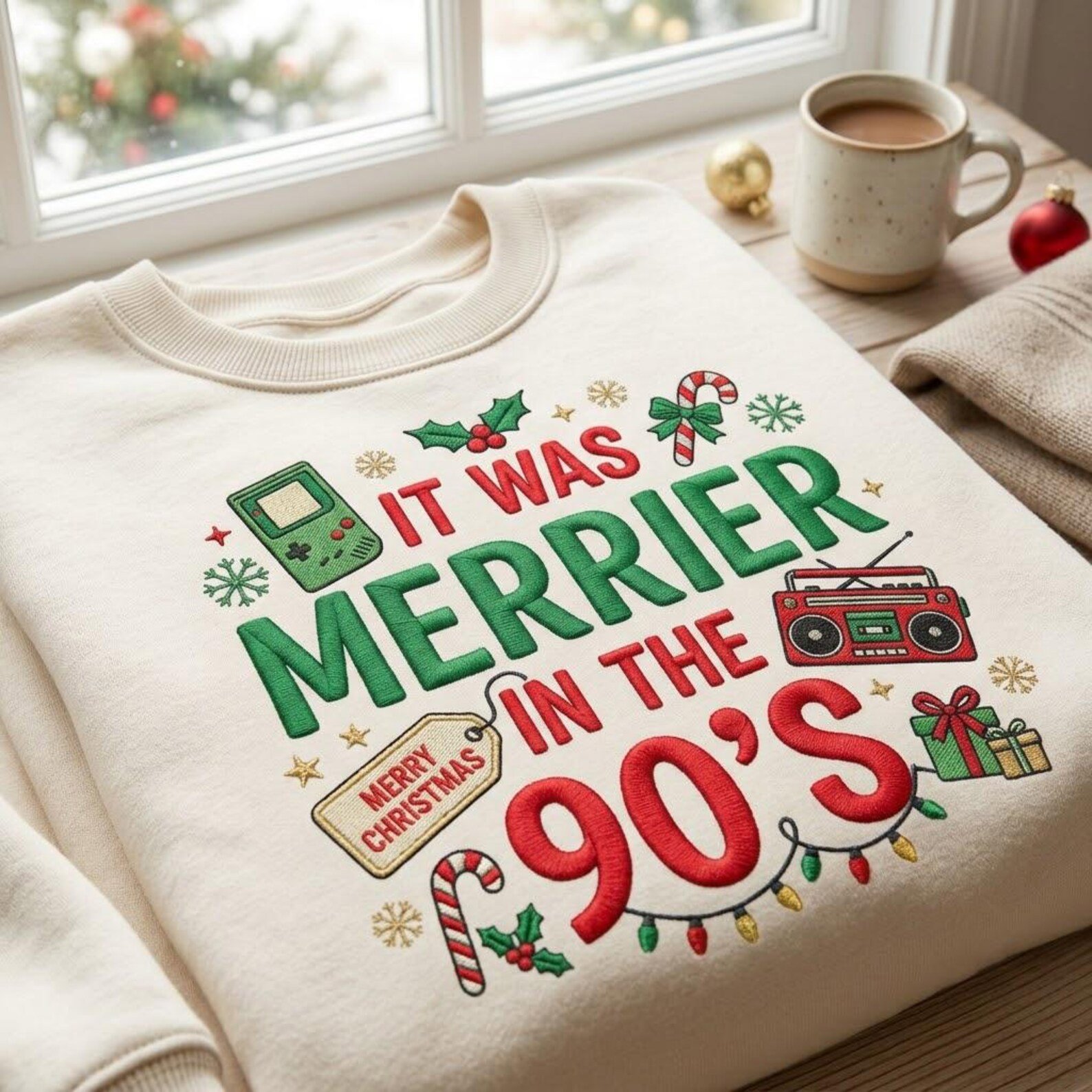 It Was Merrier in the 90s Embroidered Sweatshirt, Retro 90s Christmas Crewneck, Nostalgic Holiday Sweater, Christmas Gift 2
