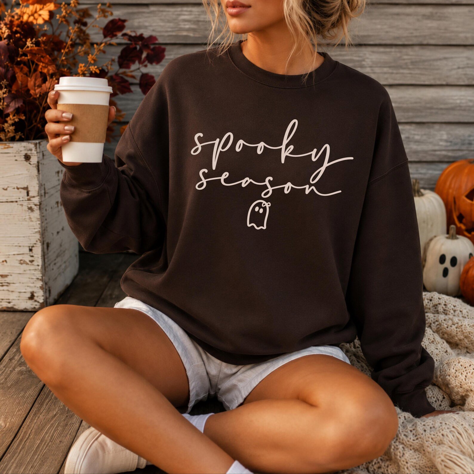 Spooky Season Sweatshirt, Minimalist Ghost Graphic For Boho Halloween Fall Outfit 2