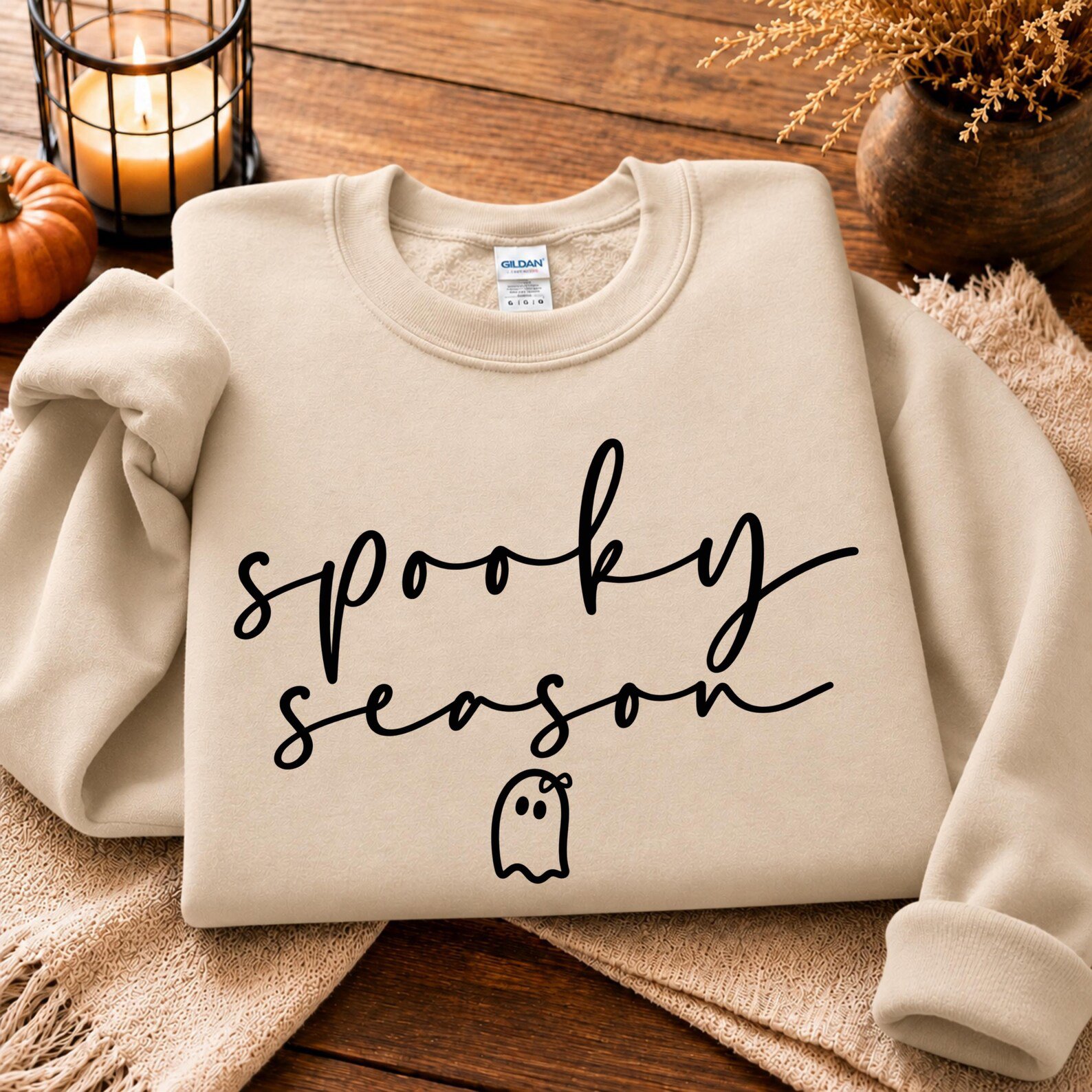 Spooky Season Sweatshirt, Minimalist Ghost Graphic For Boho Halloween Fall Outfit 3