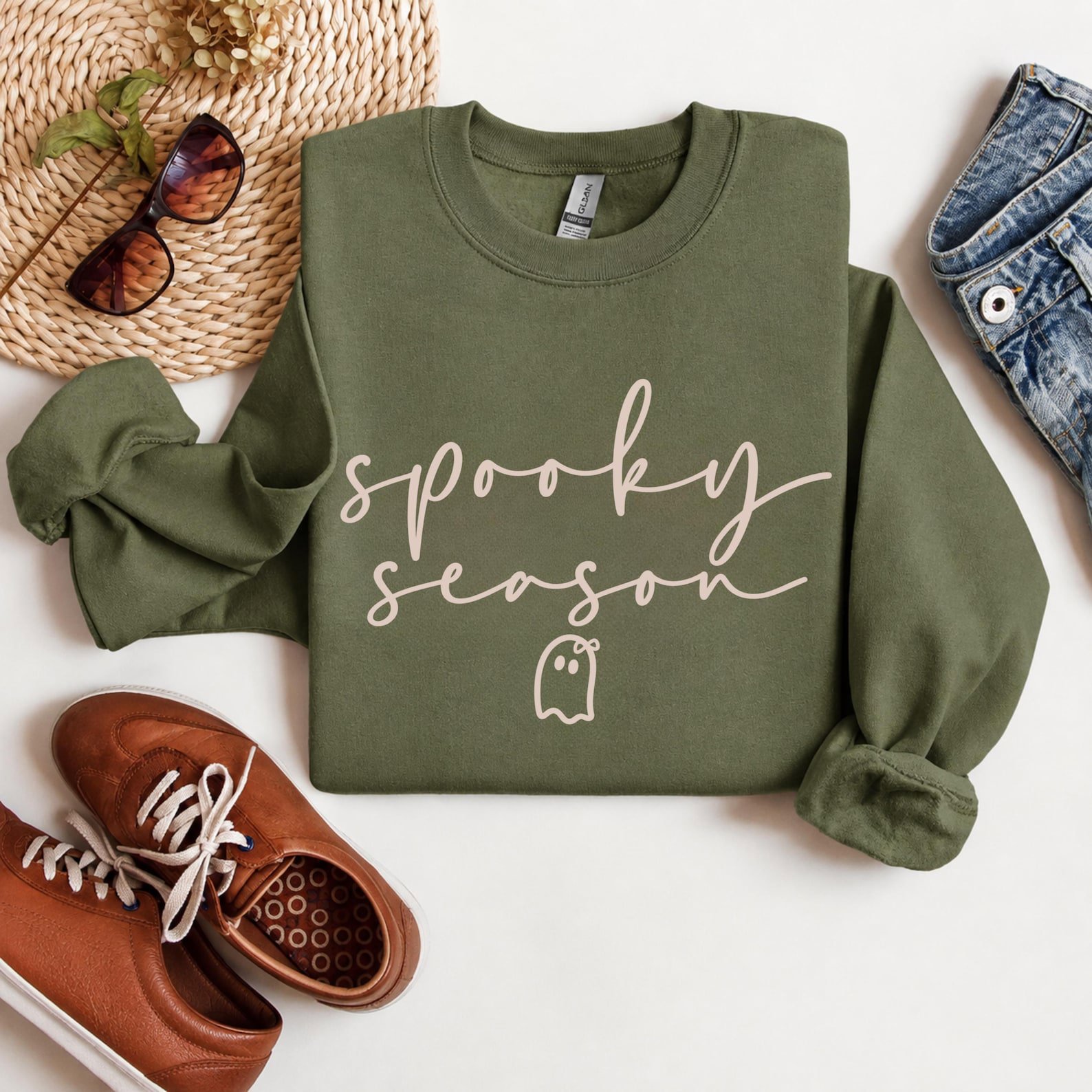 Spooky Season Sweatshirt, Minimalist Ghost Graphic For Boho Halloween Fall Outfit 6