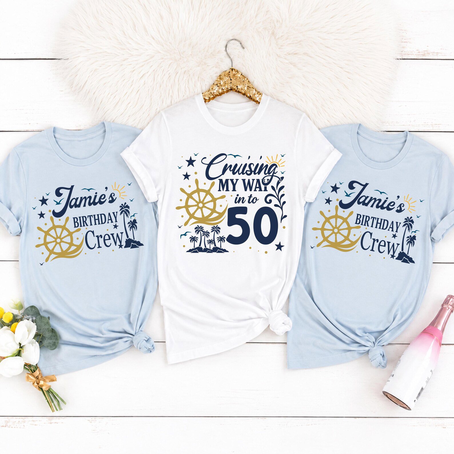 Custom Birthday Cruise Shirt, Nautical Wheel Milestone Vacation Sweatshirt, Matching Family Group Outfit 3