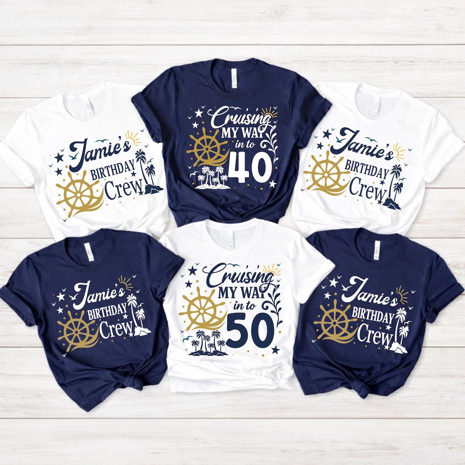 Custom Birthday Cruise Shirt, Nautical Wheel Milestone Vacation Sweatshirt, Matching Family Group Outfit 1