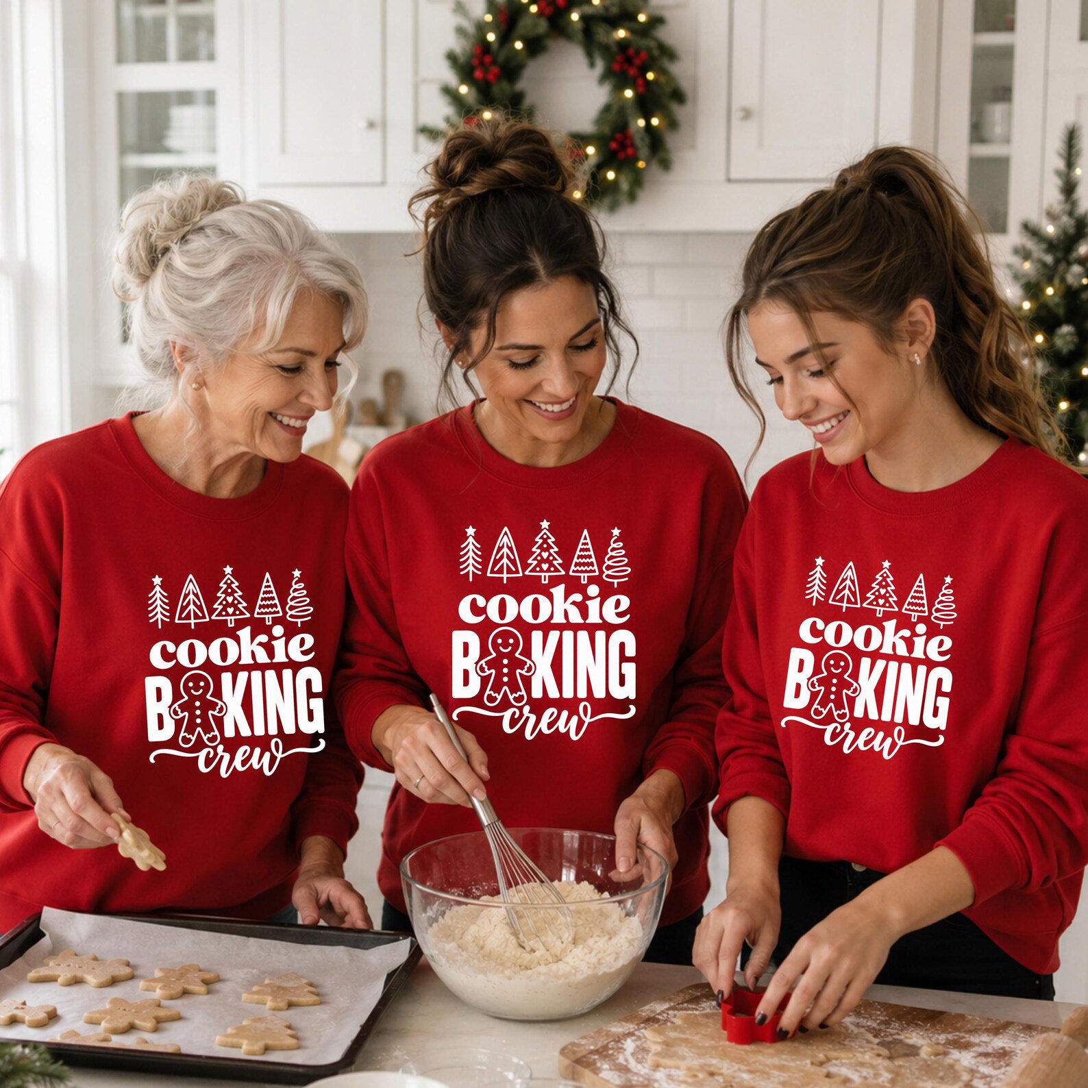 Cookie Baking Crew Christmas Sweatshirt, Gingerbread Graphic Tee For Holiday Matching Family Outfit 2