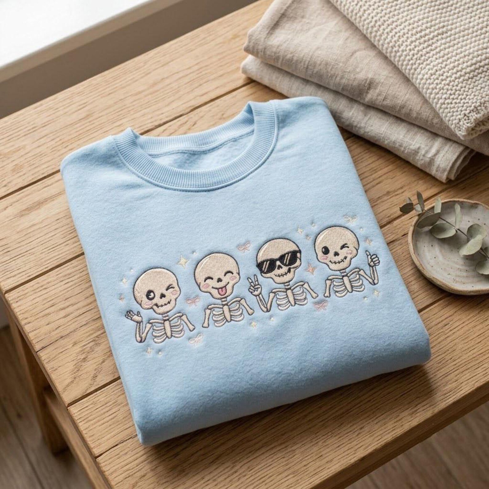 Halloween Skeleton Embroidered Sweatshirt, Cute Dancing Skeleton Crewneck, Funny Spooky Season Halloween Gift 3