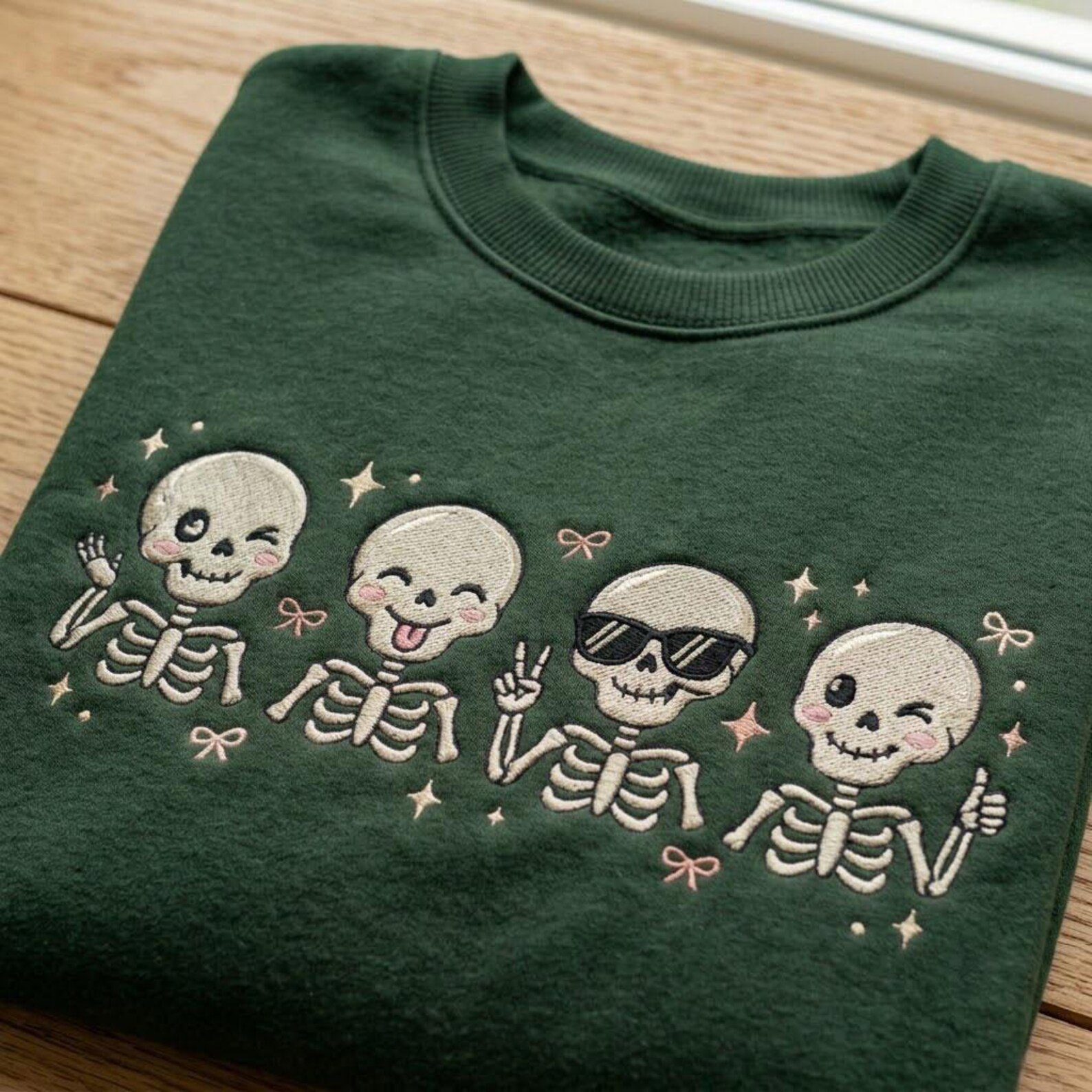 Halloween Skeleton Embroidered Sweatshirt, Cute Dancing Skeleton Crewneck, Funny Spooky Season Halloween Gift 1