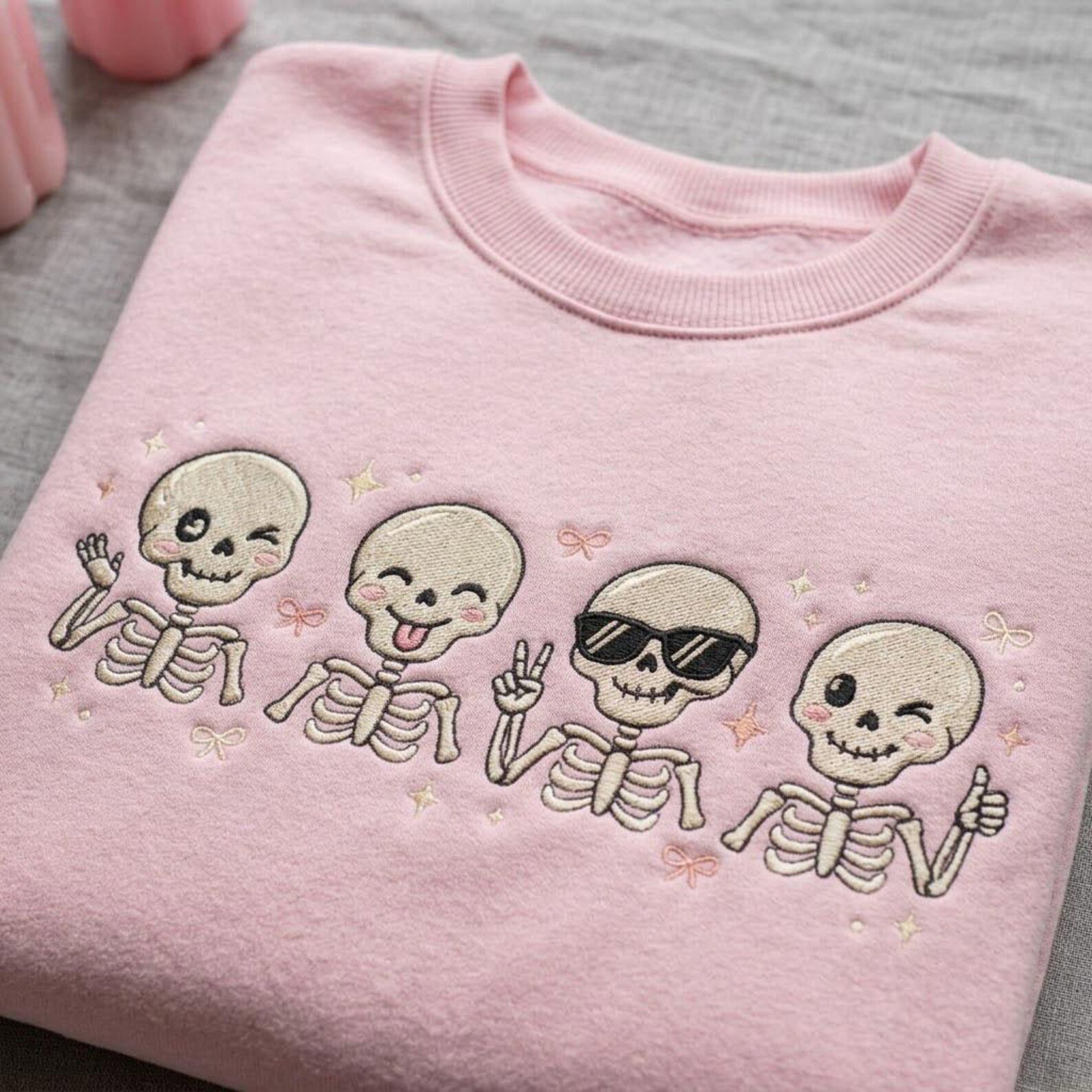 Halloween Skeleton Embroidered Sweatshirt, Cute Dancing Skeleton Crewneck, Funny Spooky Season Halloween Gift 2