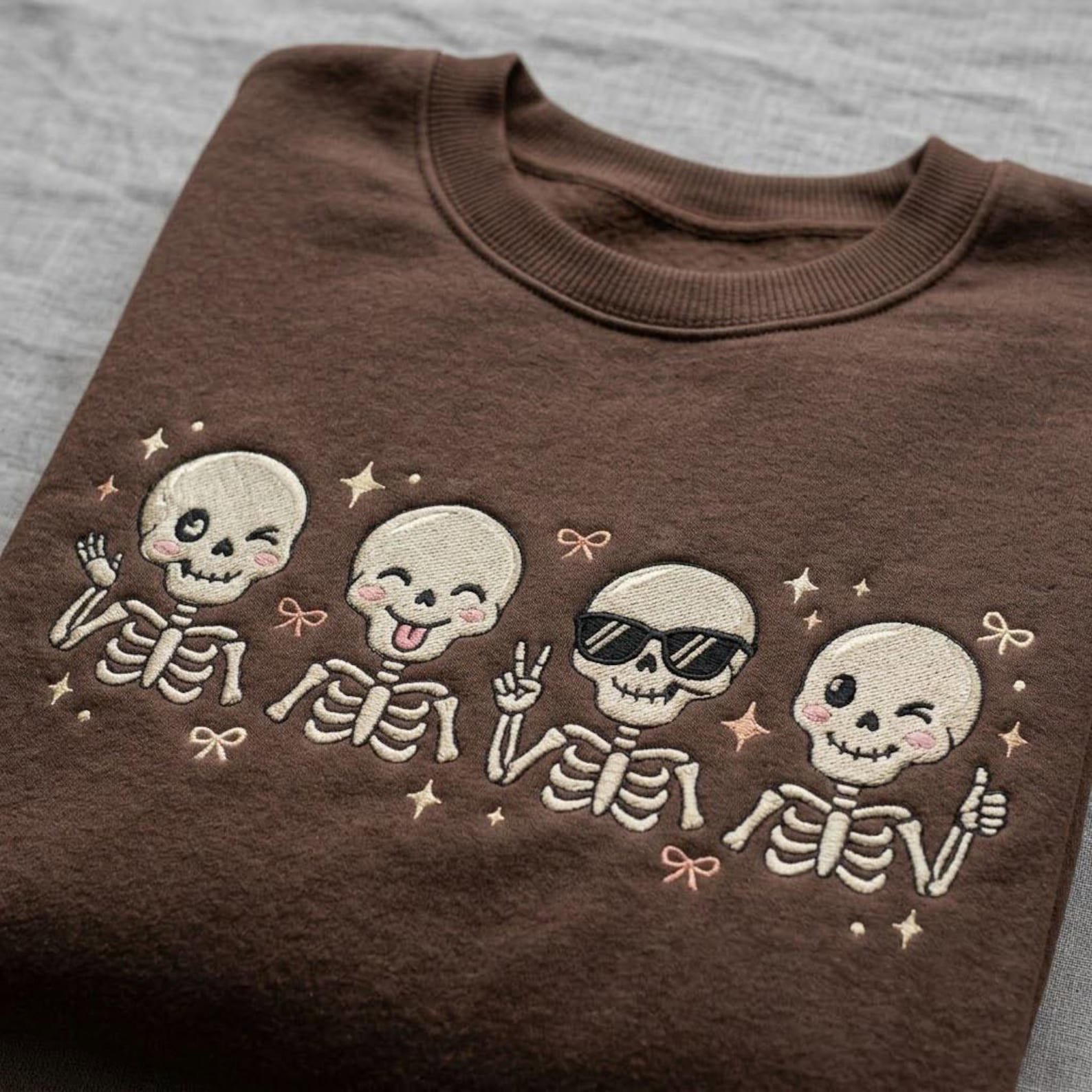Halloween Skeleton Embroidered Sweatshirt, Cute Dancing Skeleton Crewneck, Funny Spooky Season Halloween Gift 4