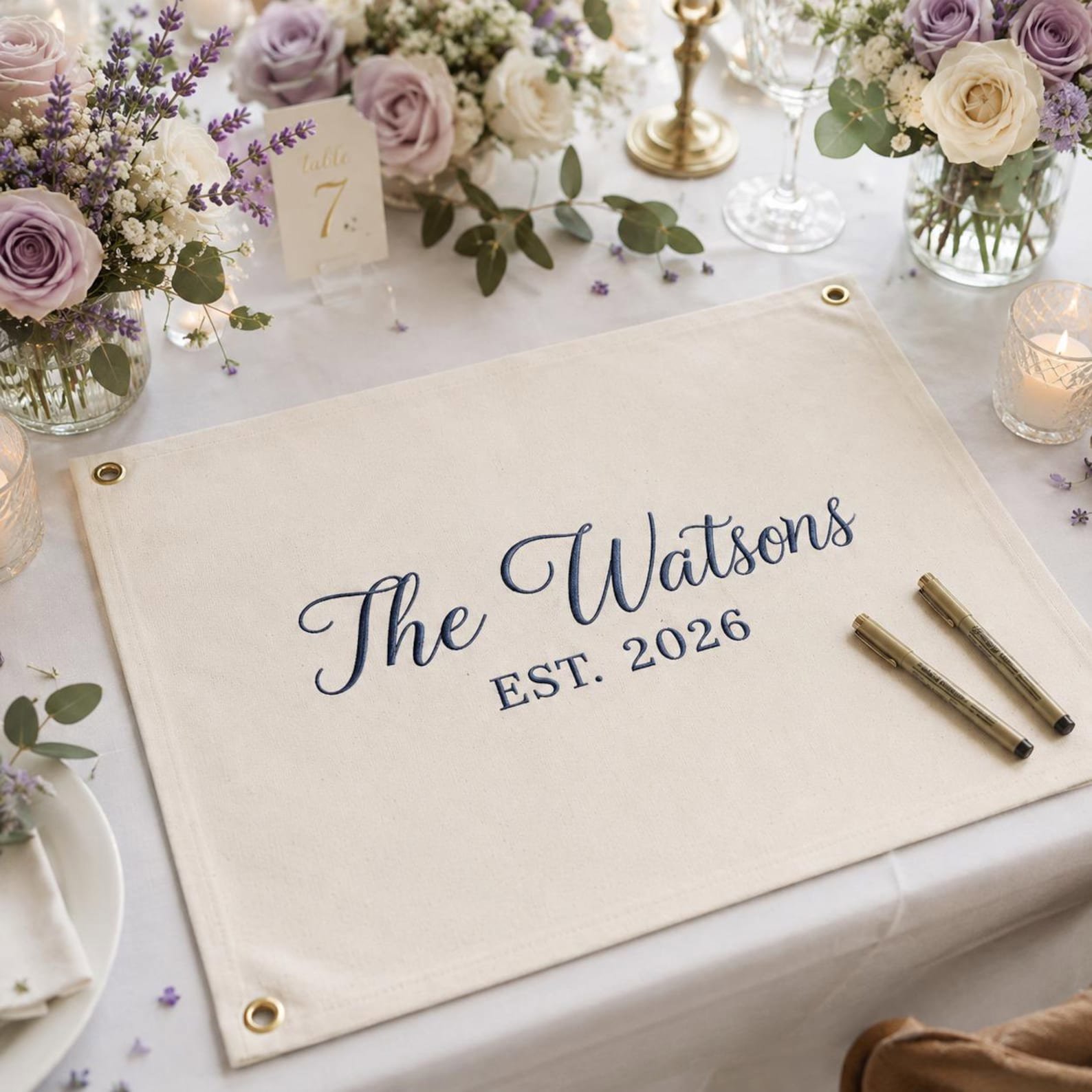 Custom Embroidered Wedding Flag, Canvas Guest Book Sign, Reception Keepsake, Custom Couple Name Banner, Wedding Season, Bride Gift Set 1