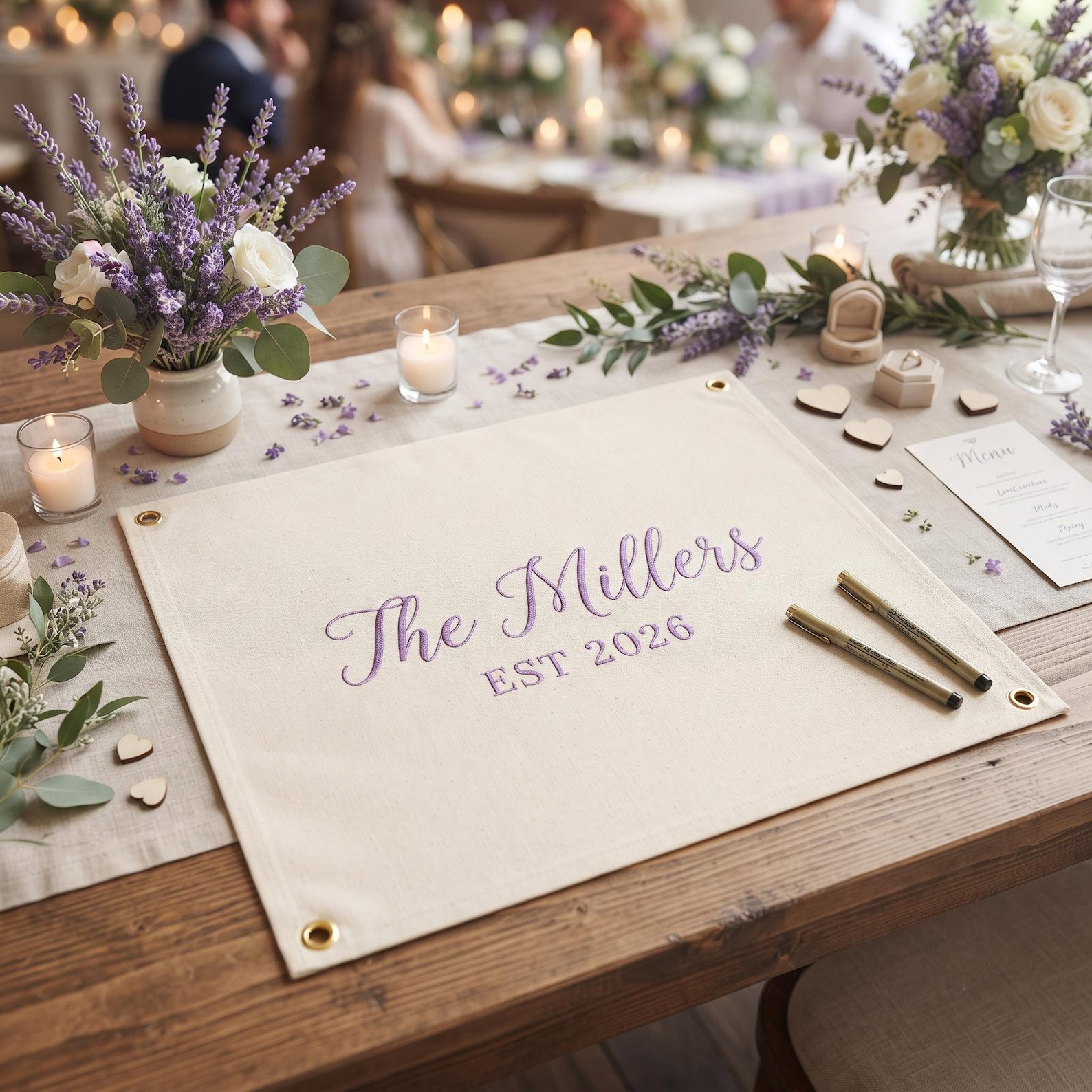 Custom Embroidered Wedding Flag, Canvas Guest Book Sign, Reception Keepsake, Custom Couple Name Banner, Wedding Season, Bride Gift Set 4