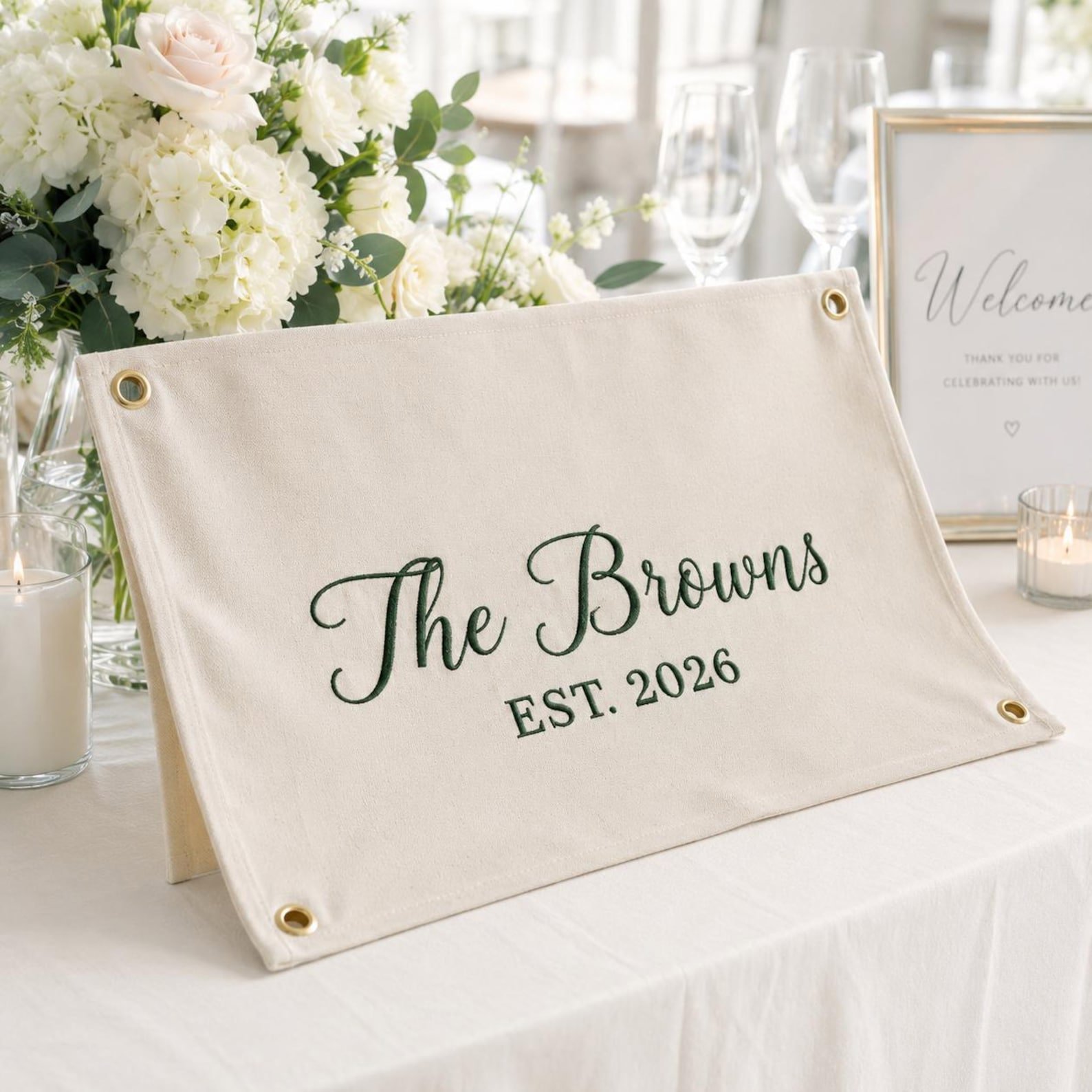 Custom Embroidered Wedding Flag, Canvas Guest Book Sign, Reception Keepsake, Custom Couple Name Banner, Wedding Season, Bride Gift Set 6