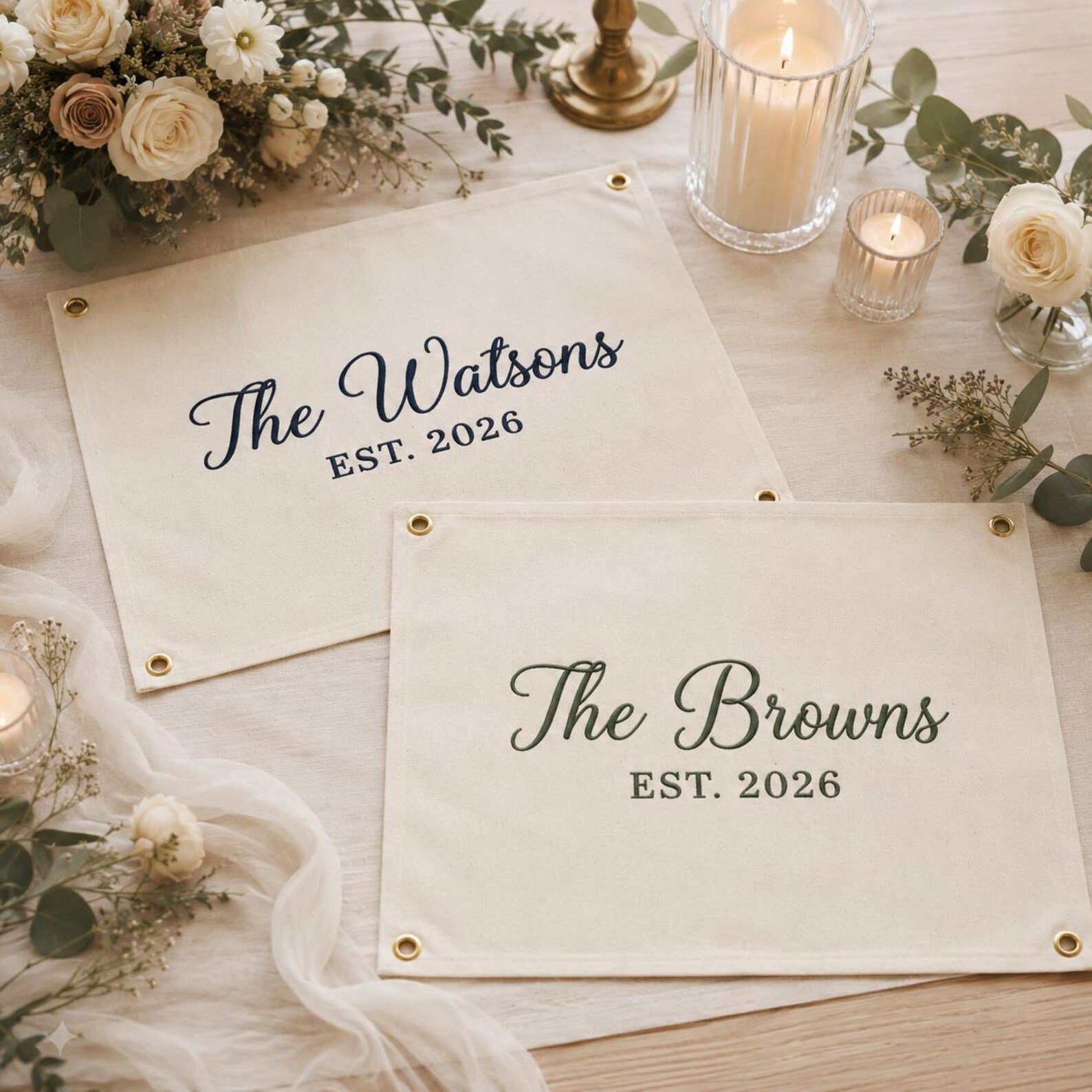 Custom Embroidered Wedding Flag, Canvas Guest Book Sign, Reception Keepsake, Custom Couple Name Banner, Wedding Season, Bride Gift Set 7