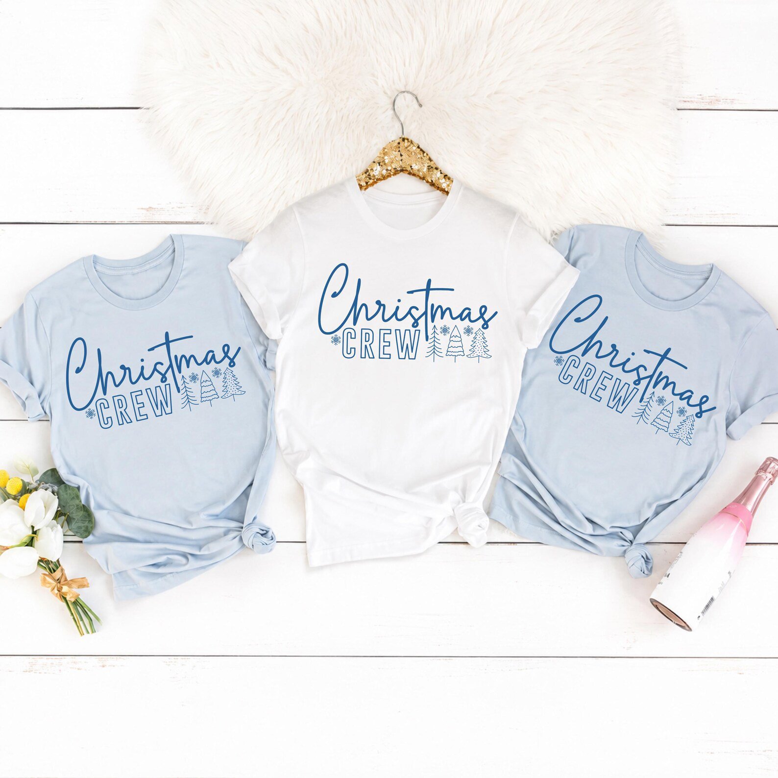 Blue Minimalist Christmas Crew SweatShirt, Matching Family Xmas Holiday Vacation Outfit 1