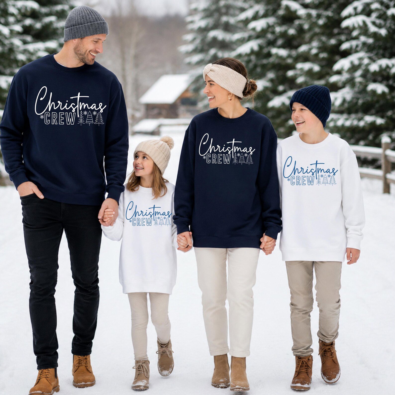 Blue Minimalist Christmas Crew SweatShirt, Matching Family Xmas Holiday Vacation Outfit 2