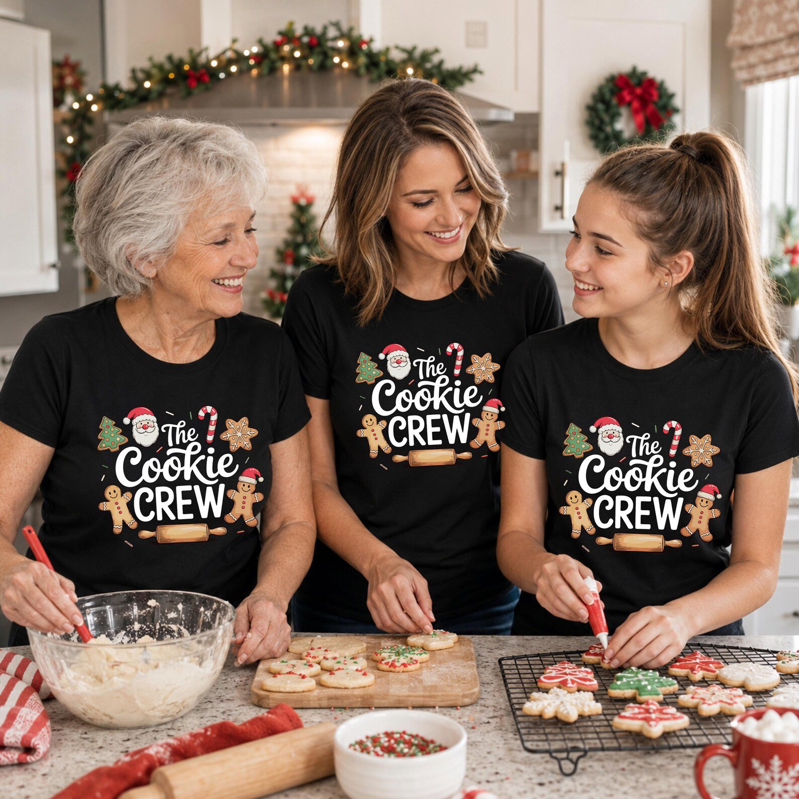 The Cookie Crew Christmas Shirt, Gingerbread Santa Baking Holiday Sweatshirt, Matching Christmas Outfit 2