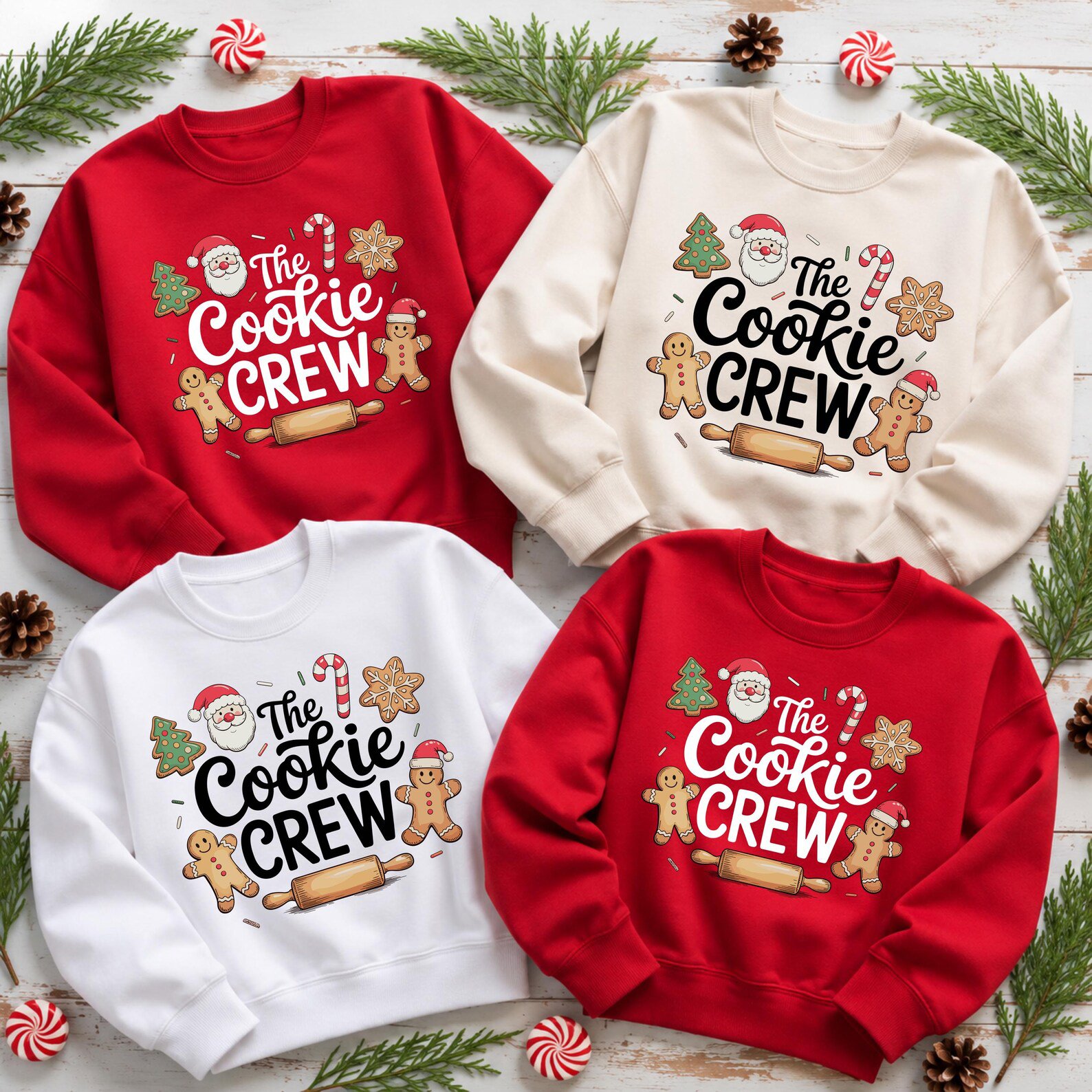 The Cookie Crew Christmas Shirt, Gingerbread Santa Baking Holiday Sweatshirt, Matching Christmas Outfit 4