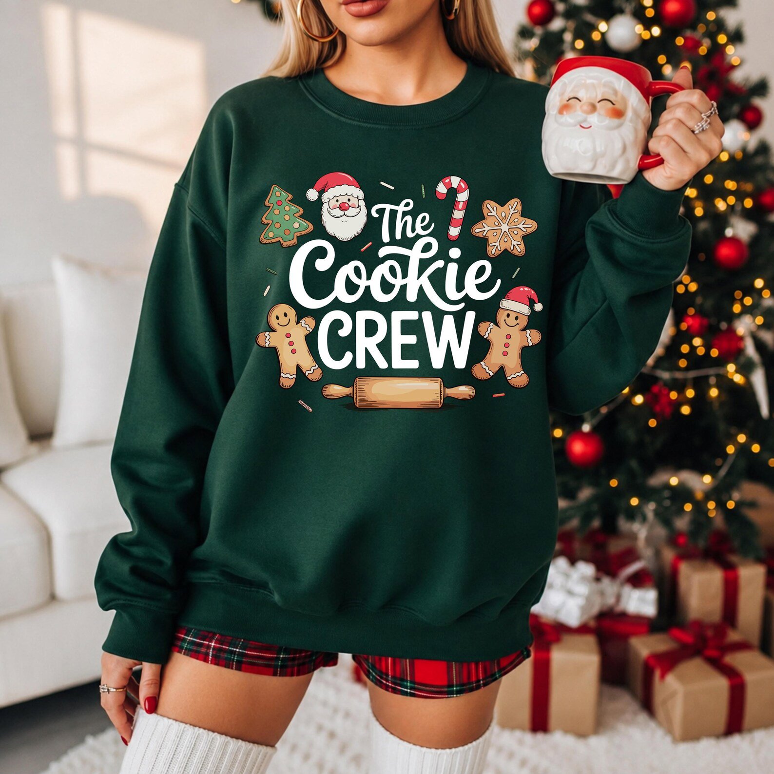 The Cookie Crew Christmas Shirt, Gingerbread Santa Baking Holiday Sweatshirt, Matching Christmas Outfit 7