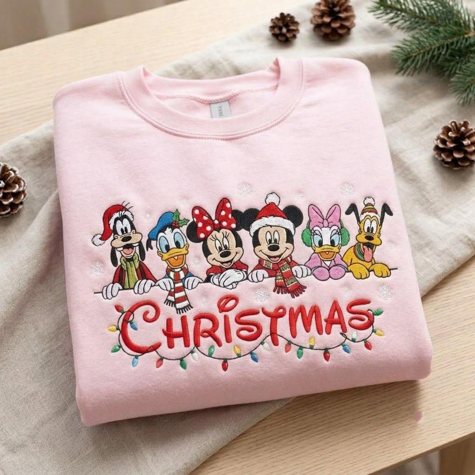 Christmas Friends Embroidered Sweatshirt, Holiday Character Crewneck, Cute Christmas Lights Sweater, Magical Holiday Gift 4