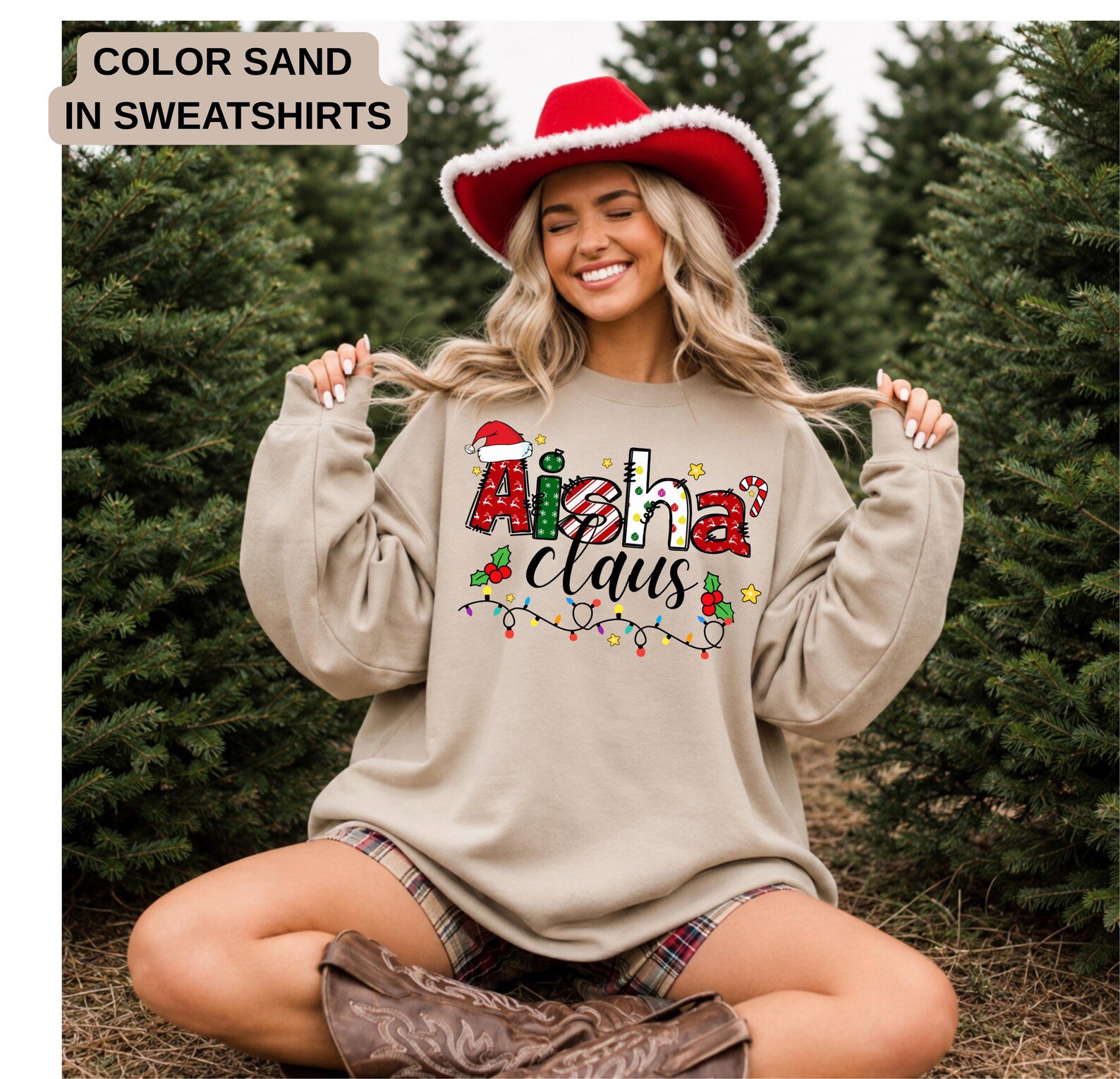 Custom Name Claus Shirt, Personalized Christmas Family Tee, Preppy Mama Mini Gigi Xmas Sweatshirt 3