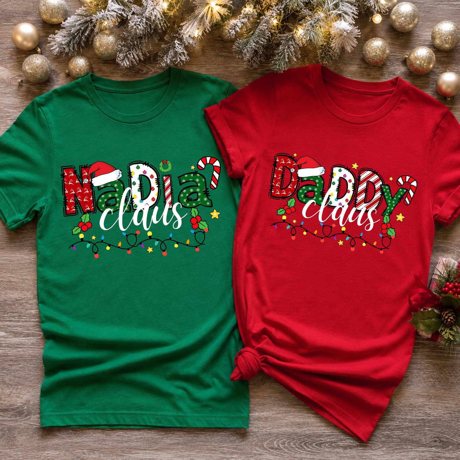 Custom Name Claus Shirt, Personalized Christmas Family Tee, Preppy Mama Mini Gigi Xmas Sweatshirt 8